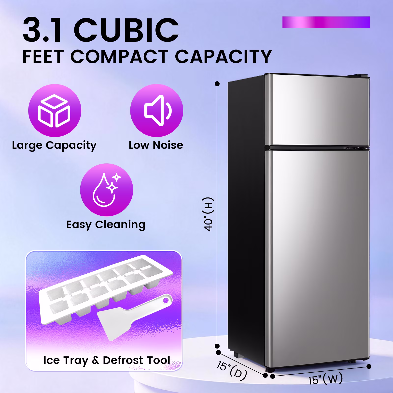 JIEJIA 3.1 Cu.Ft Compact Mini Fridge with Freezer and Adjustable Thermostat for Apt Office Silver - Image 3