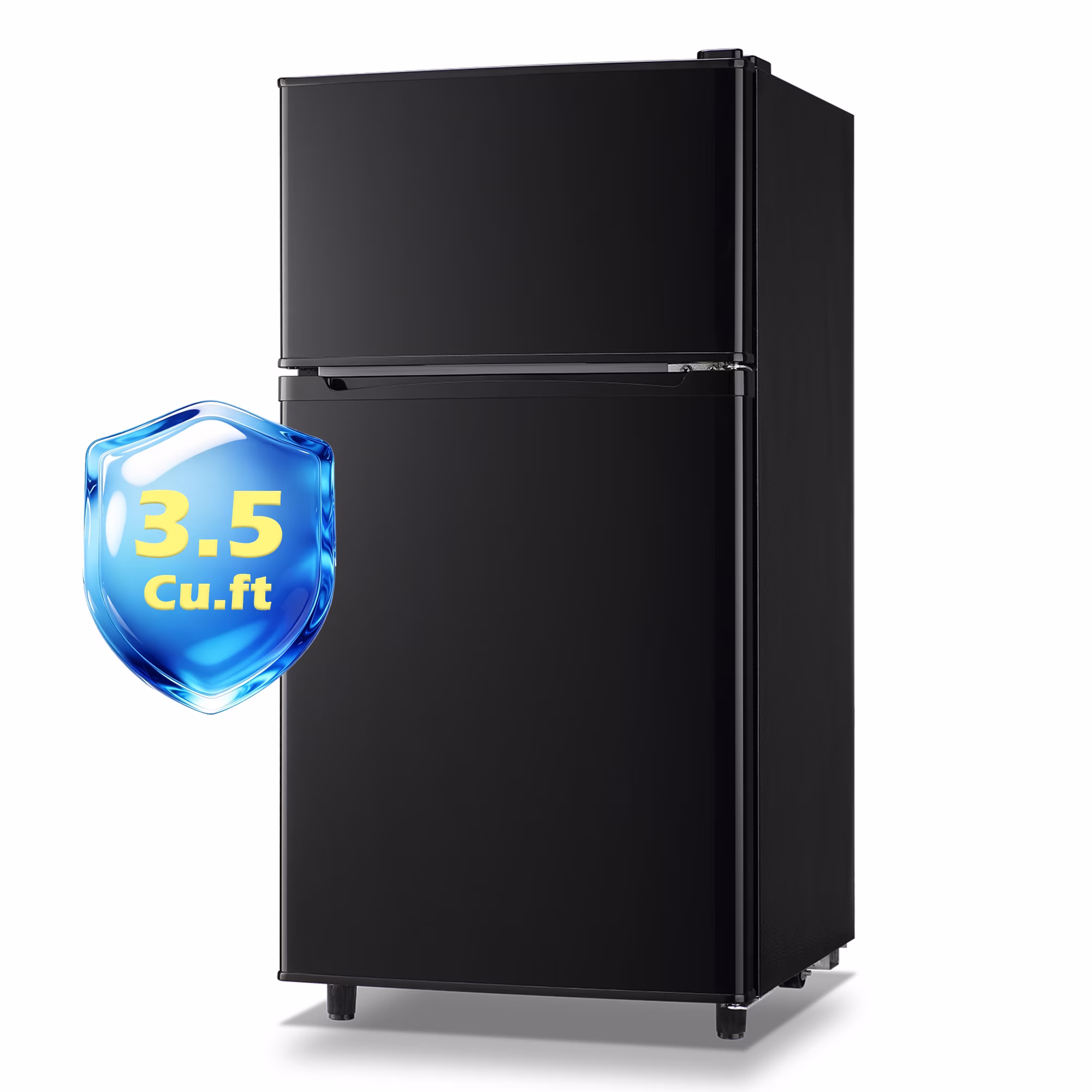 JIEJIA 3.5 Cu.ft Mini Fridge with Freezer, Double Door Compact Refrigerator, 7-Temp Adjustable, Removable Glass Shelves for Kitchen, Dorm, Office, Apartment, Black