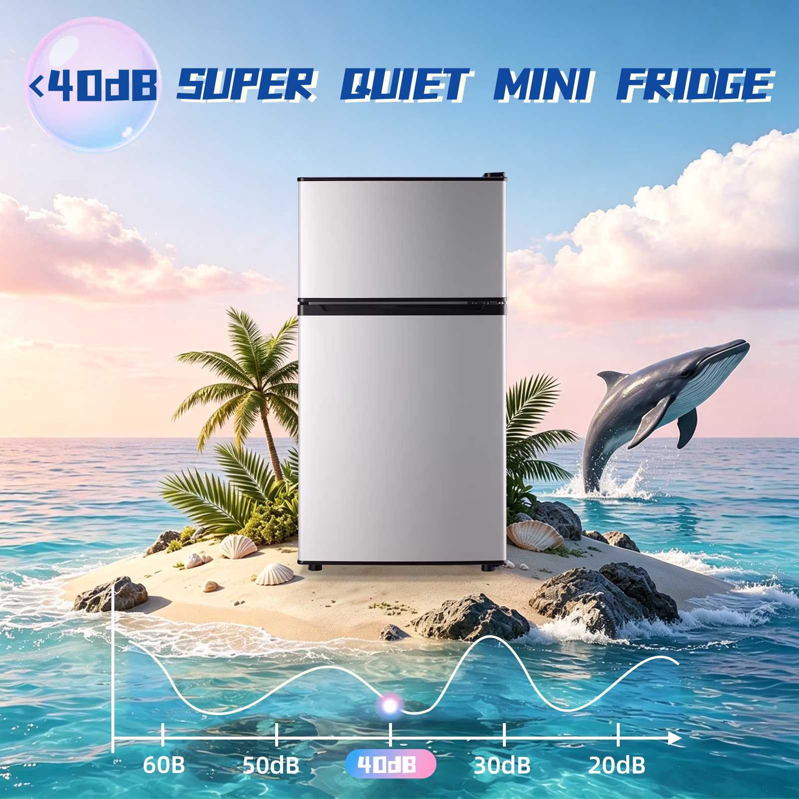 JIEJIA 3.5 Cu.Ft Small Fridge with Freezer, Small Refrigerator Separate Freezer, 7 Settings Temperature Adjustable, 2 Door Refrigerator for Office, Dorm, Bedroom, Apartment, Silver - Image 5