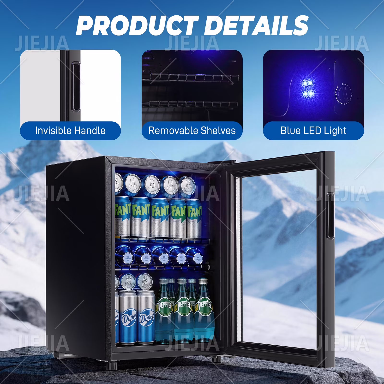 JIEJIA 90 Can Mini Fridge and 2.8 Cu.ft Beverage Cooler Refrigerator with Glass Door for Home, Office - Image 5