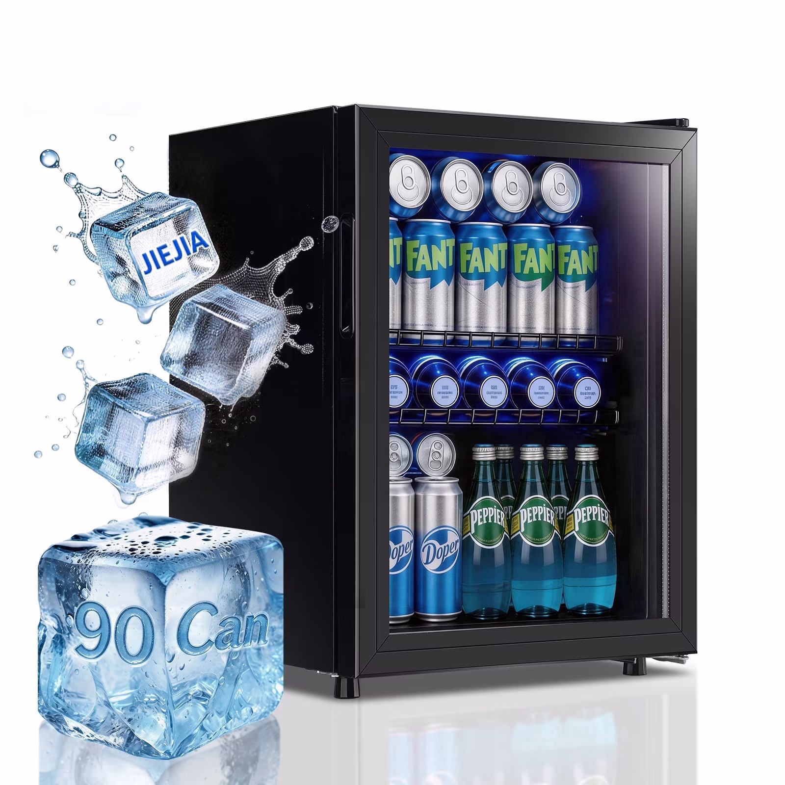 JIEJIA 90 Can Mini Fridge and 2.8 Cu.ft Beverage Cooler Refrigerator with Glass Door for Home, Office