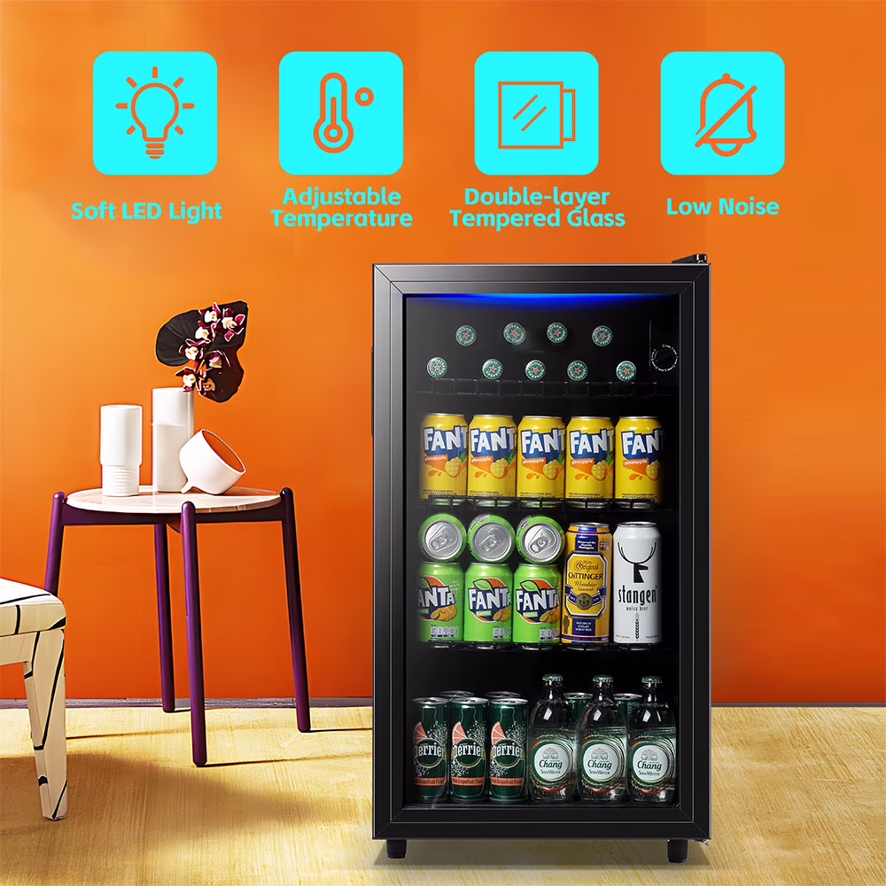 JIEJIA Beverage Refrigerators 120-Can Small Mini Fridge Glass Door, Removable Shelves for Soda Beer or Wine, 3.5 Cu.ft - Image 4