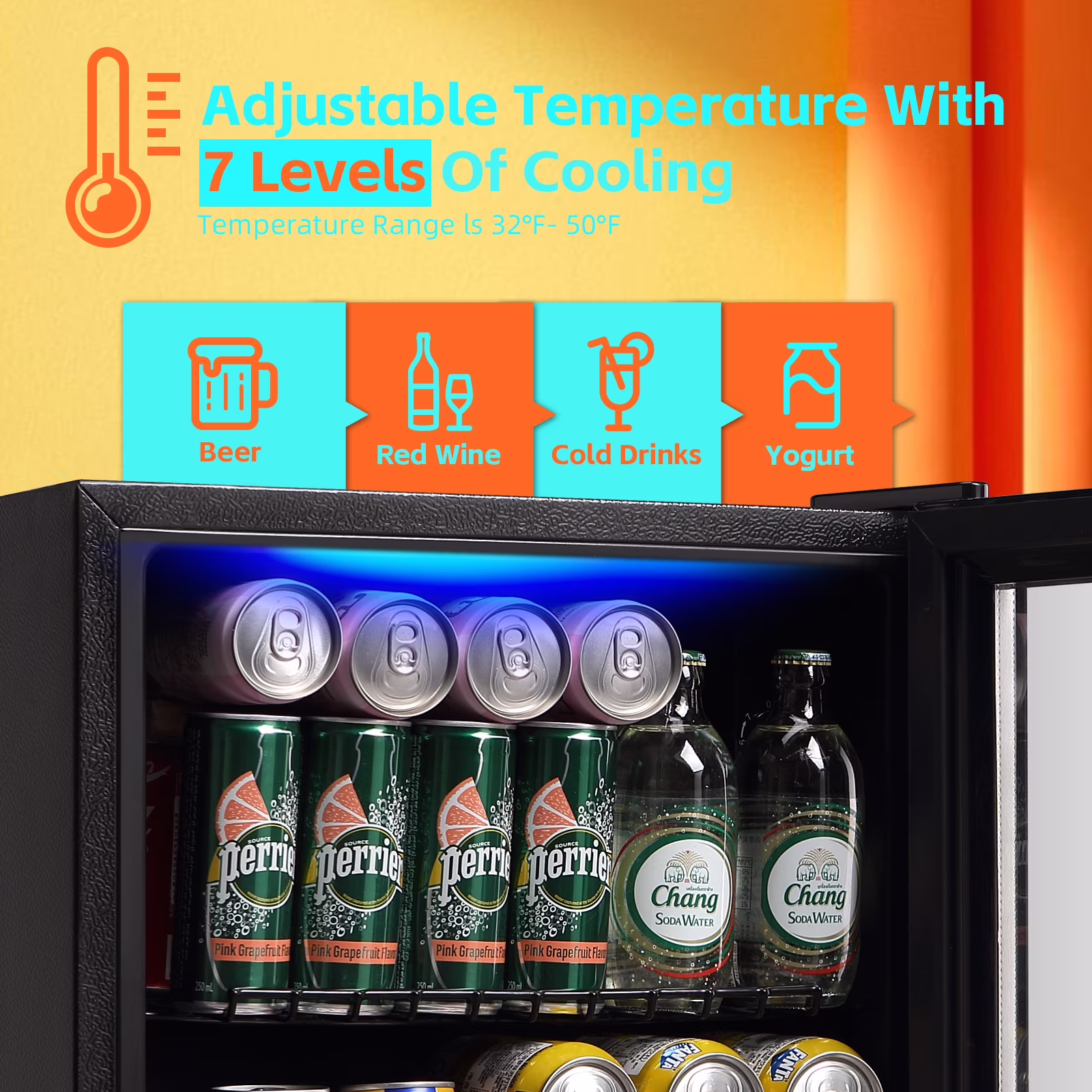 JIEJIA Beverage Refrigerators 120-Can Small Mini Fridge Glass Door, Removable Shelves for Soda Beer or Wine, 3.5 Cu.ft - Image 5