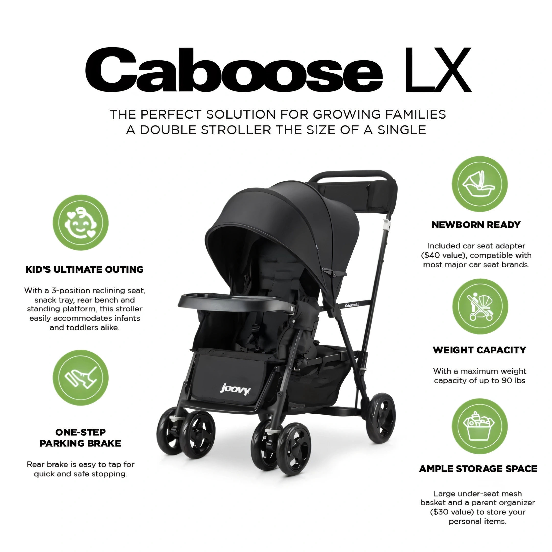 Joovy Caboose LX Tandem Stand-on Stroller, Black - Image 2