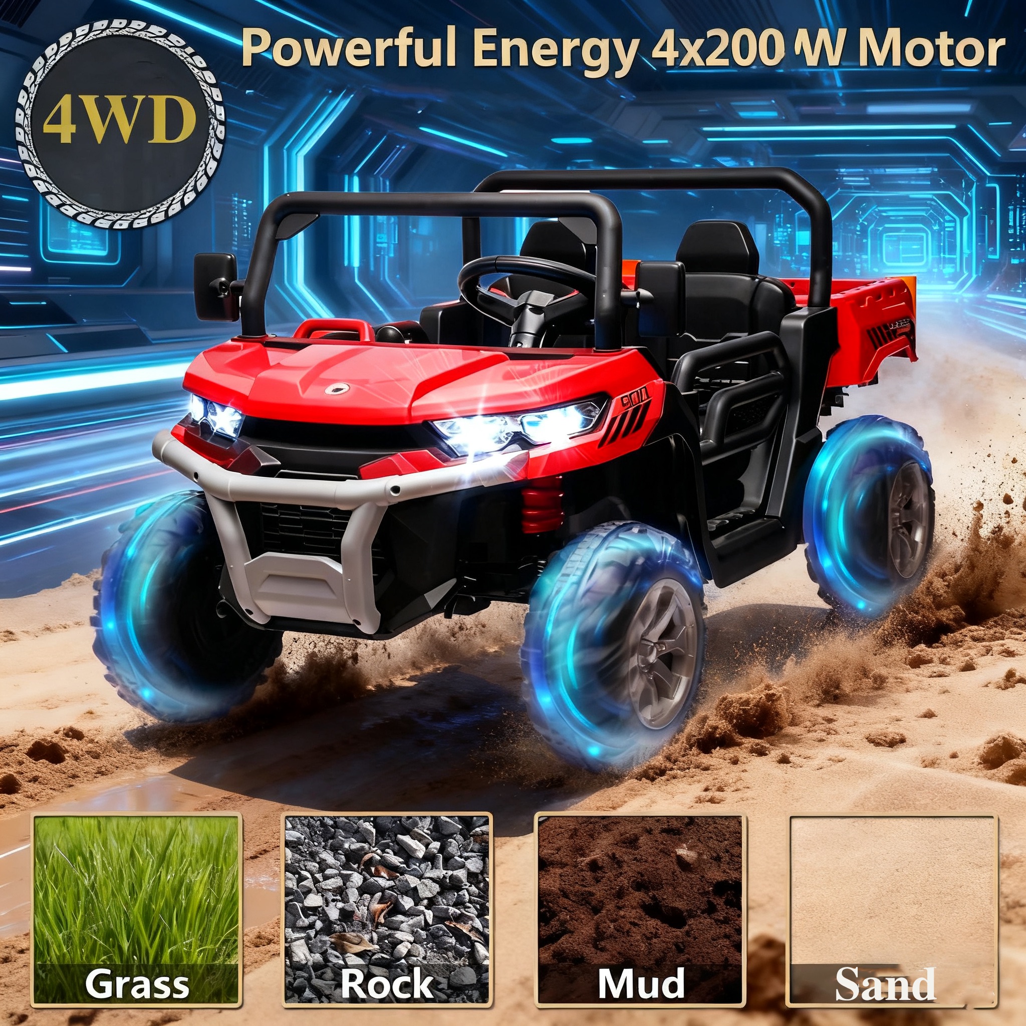 Jorfly 24V Ride on Cars Dump Truck w/Remote Control, Power Car Wheels Electric Battery Powered Car w/ Dump Bed, Ride on Toys for Kids, Built-in music, Cool LED Light, Bluetooth, USB,Red - Image 4