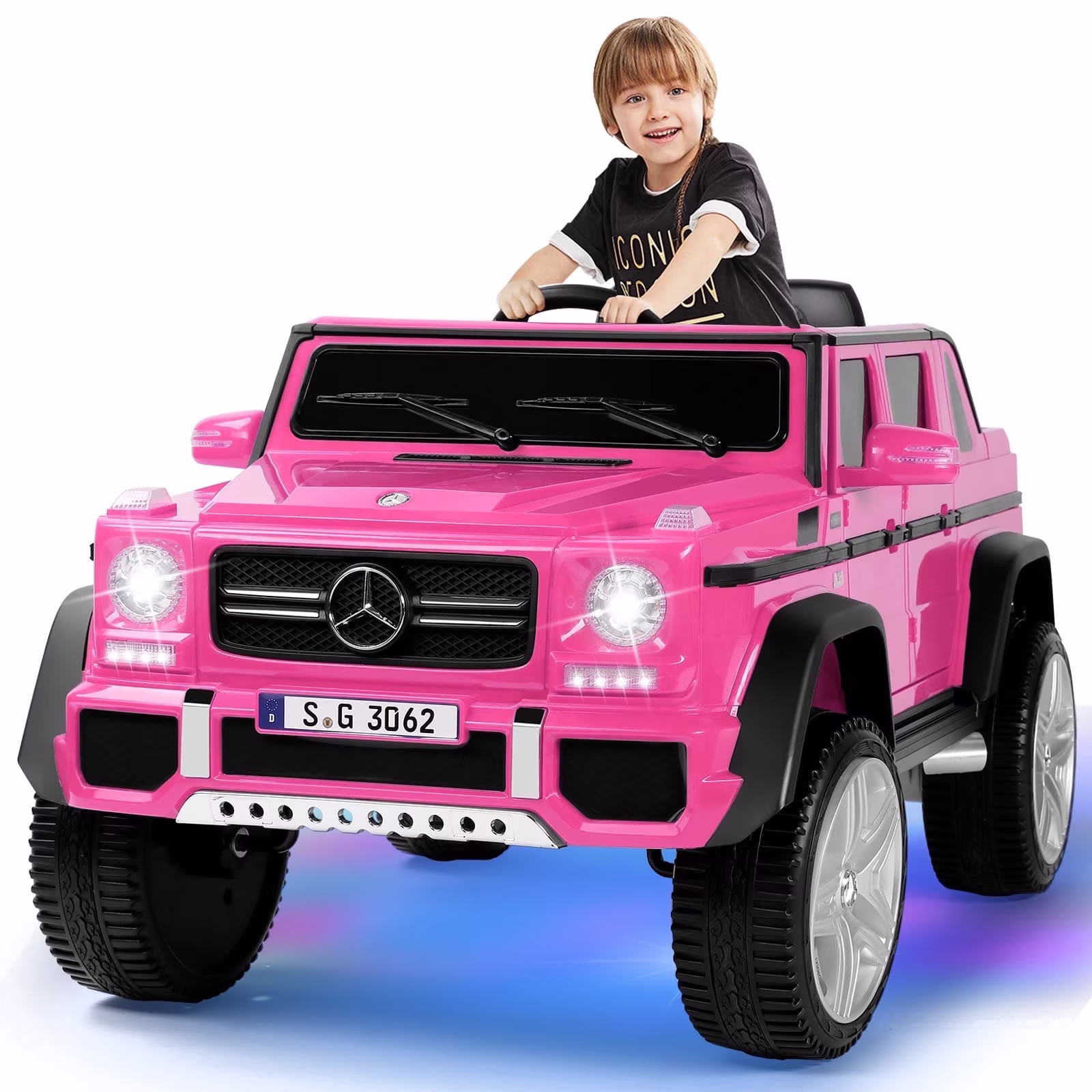 JOYLDIAS 12V Mercedes-Benz G650S Kids Ride On Car Electric Toy w/Remote Control, 3 Speeds, LED Lights, Bluetooth, Music(Pink)