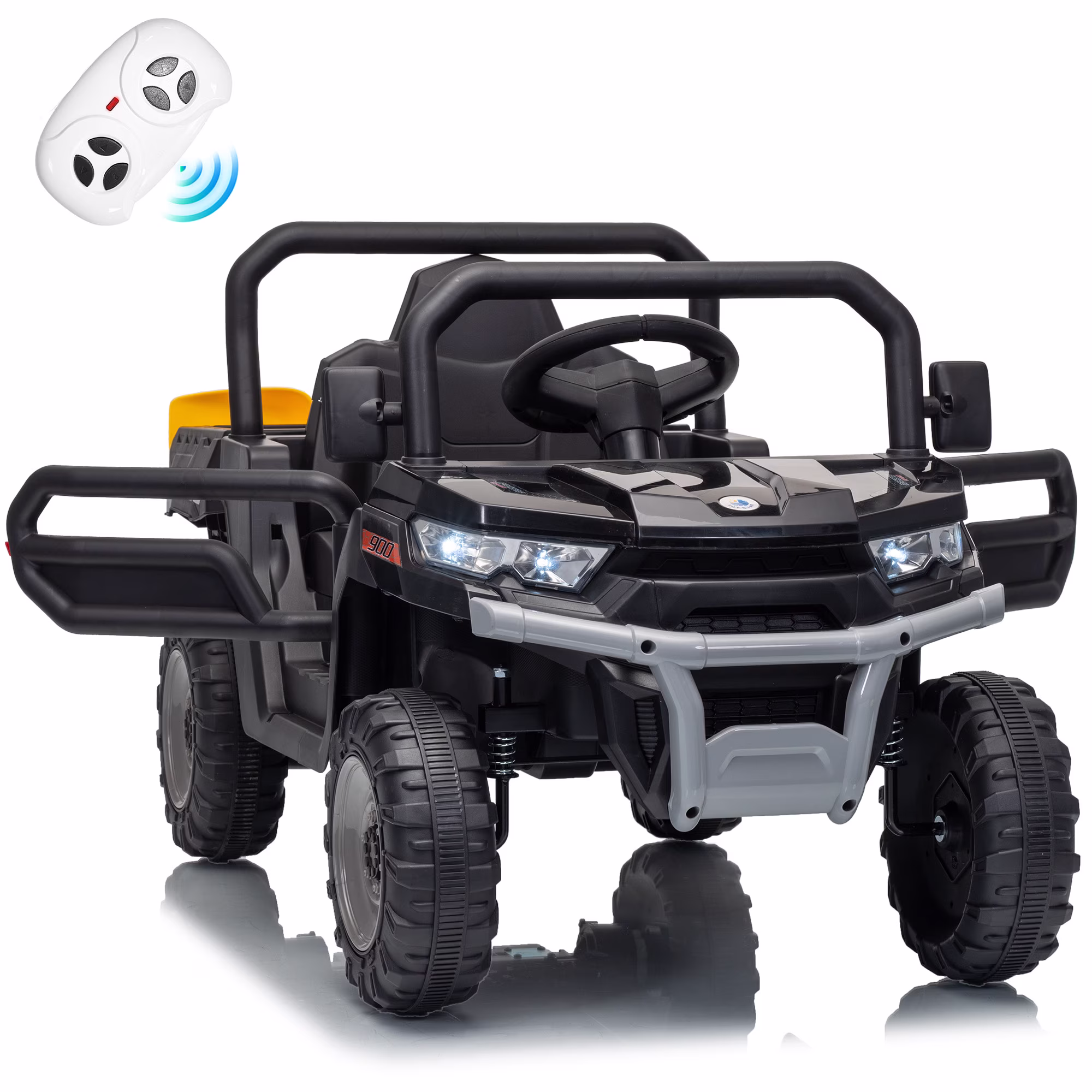 Joyracer 12V Ride on Toys with Remote Control, Power Car Wheels for Ages 2-5 with Shovel, Bluetooth Music, Spring Suspension, LED Lights, Black