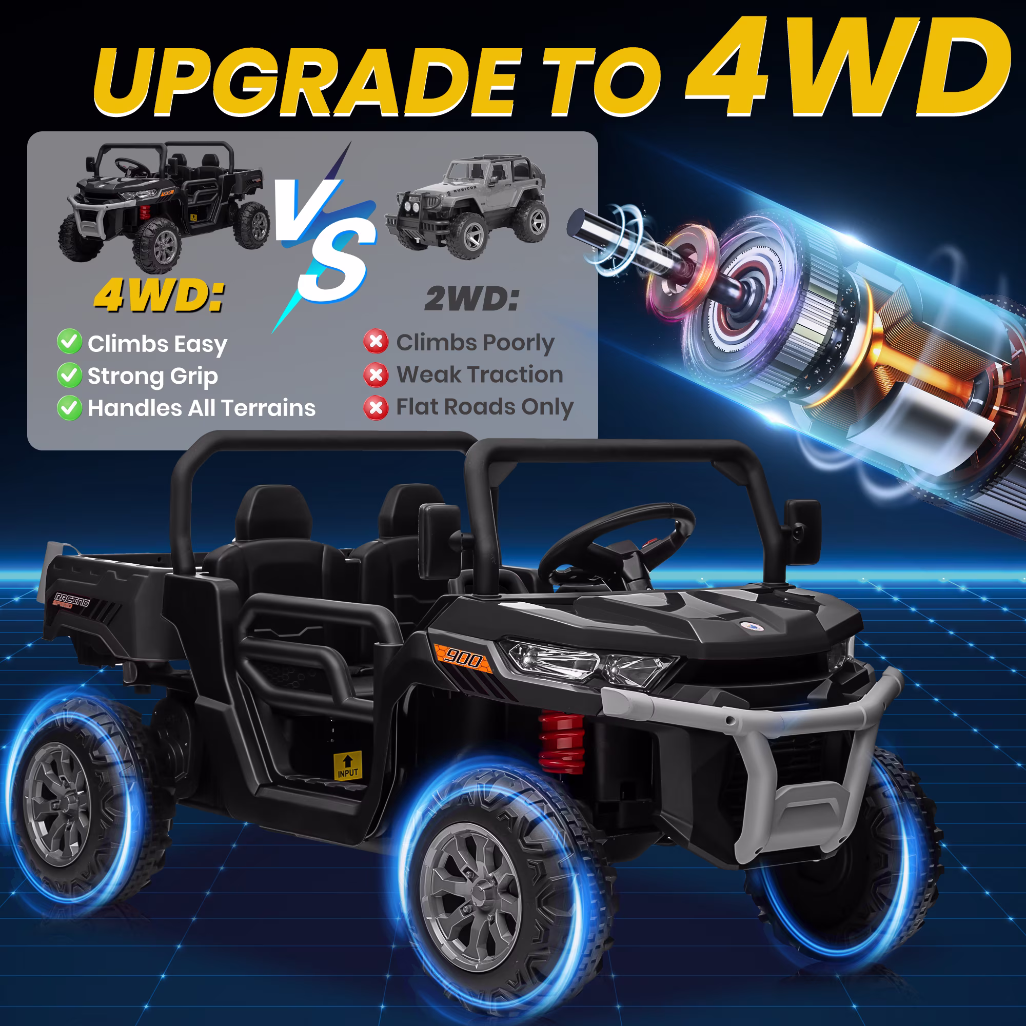 Joyracer 24 Volt Ride on Toys, 4WD Ride on Dump Truck for Kids, 2 Seater Ride on Car with Remote, Electric Power Car Wheels Toys with Trailer & Shovel, MP3/Bluetooth Music, Black - Image 4