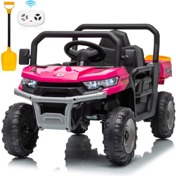 Joyracer 24 Volt Ride on Toys, Power Car Wheels with Dump Bed, Remote, Music, Shovel, Bluetooth, Pink