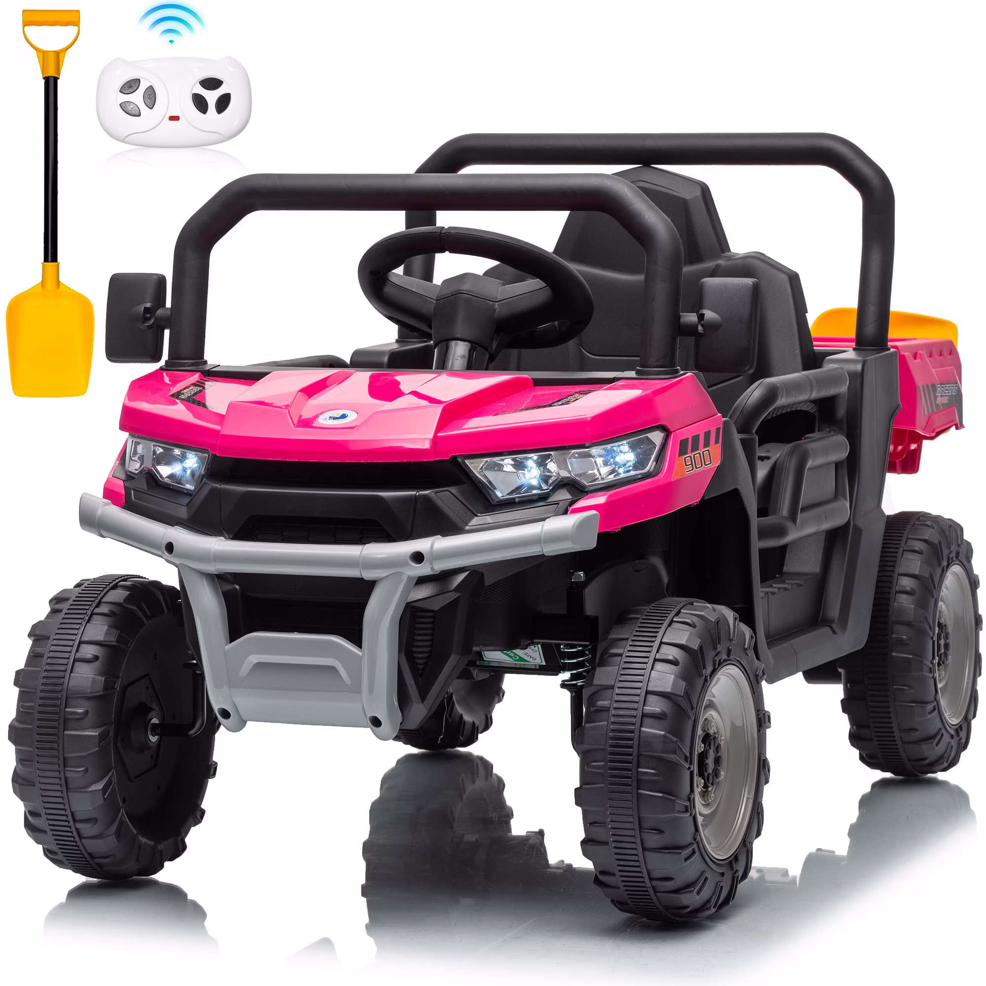 Joyracer 24 Volt Ride on Toys, Power Car Wheels with Dump Bed, Remote, Music, Shovel, Bluetooth, Pink