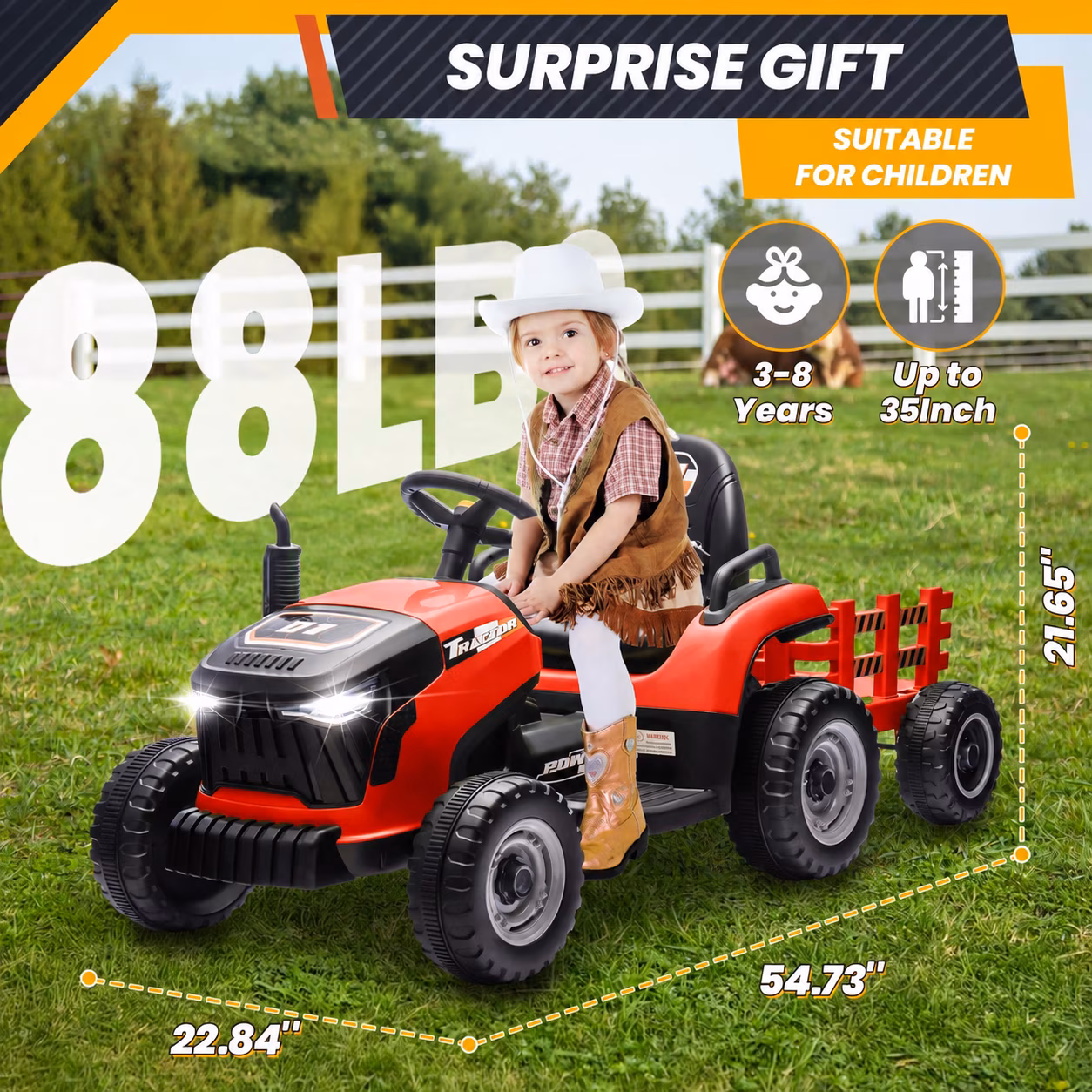 Joyracer 24 Volt Ride on Toys, Ride on Tractor w/ Tiltable & Detachable Trailer, 2x200W Power Car Wheels for Kids, Remote Control, Bluetooth, Shifter, Music, Red - Image 2