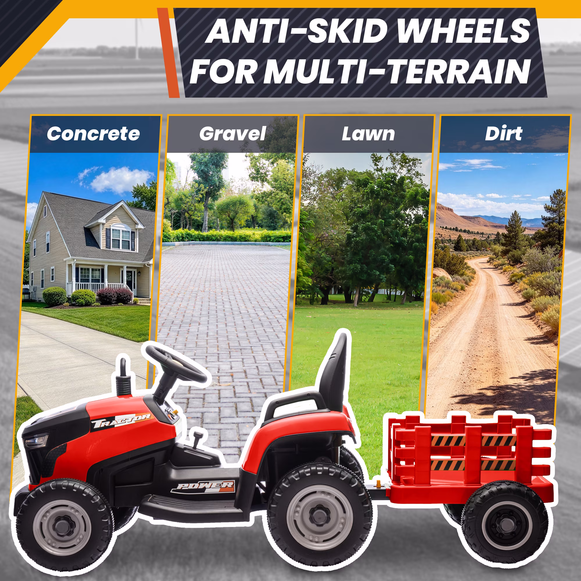 Joyracer 24 Volt Ride on Toys, Ride on Tractor w/ Tiltable & Detachable Trailer, 2x200W Power Car Wheels for Kids, Remote Control, Bluetooth, Shifter, Music, Red - Image 5