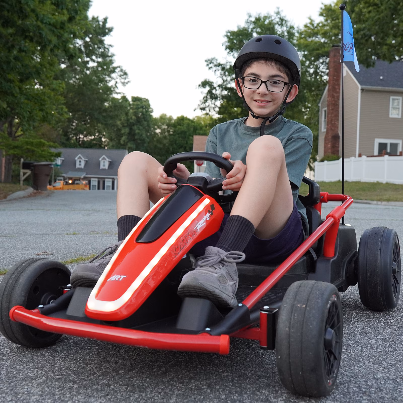 Joyracer 24V 14Ah Kids Electric Go Kart, Up to 10 MPH, 3 Speed Modes with Remote Control, Metal Frame Ride on Toy with Bluetooth Music & LED Lights, Drift Kart for Kids Ages 6–12, Red - Image 2