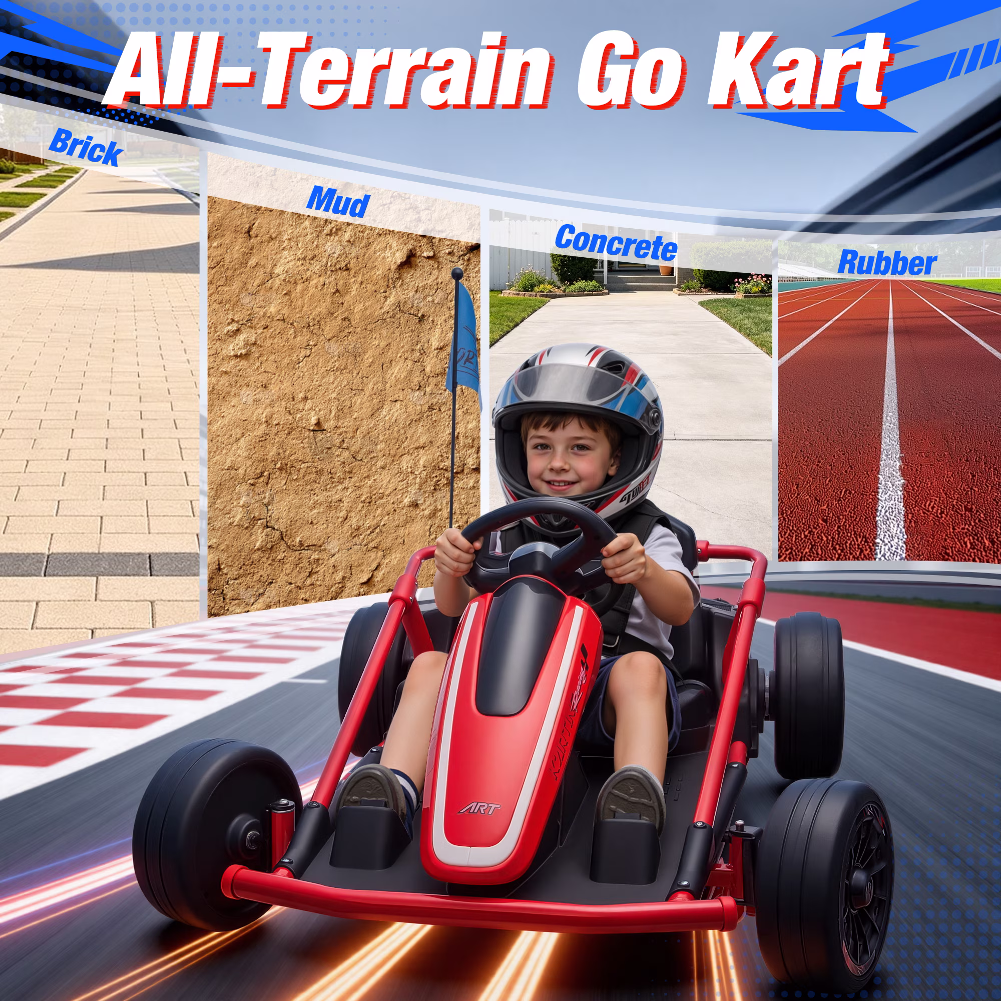 Joyracer 24V 14Ah Kids Electric Go Kart, Up to 10 MPH, 3 Speed Modes with Remote Control, Metal Frame Ride on Toy with Bluetooth Music & LED Lights, Drift Kart for Kids Ages 6–12, Red - Image 4