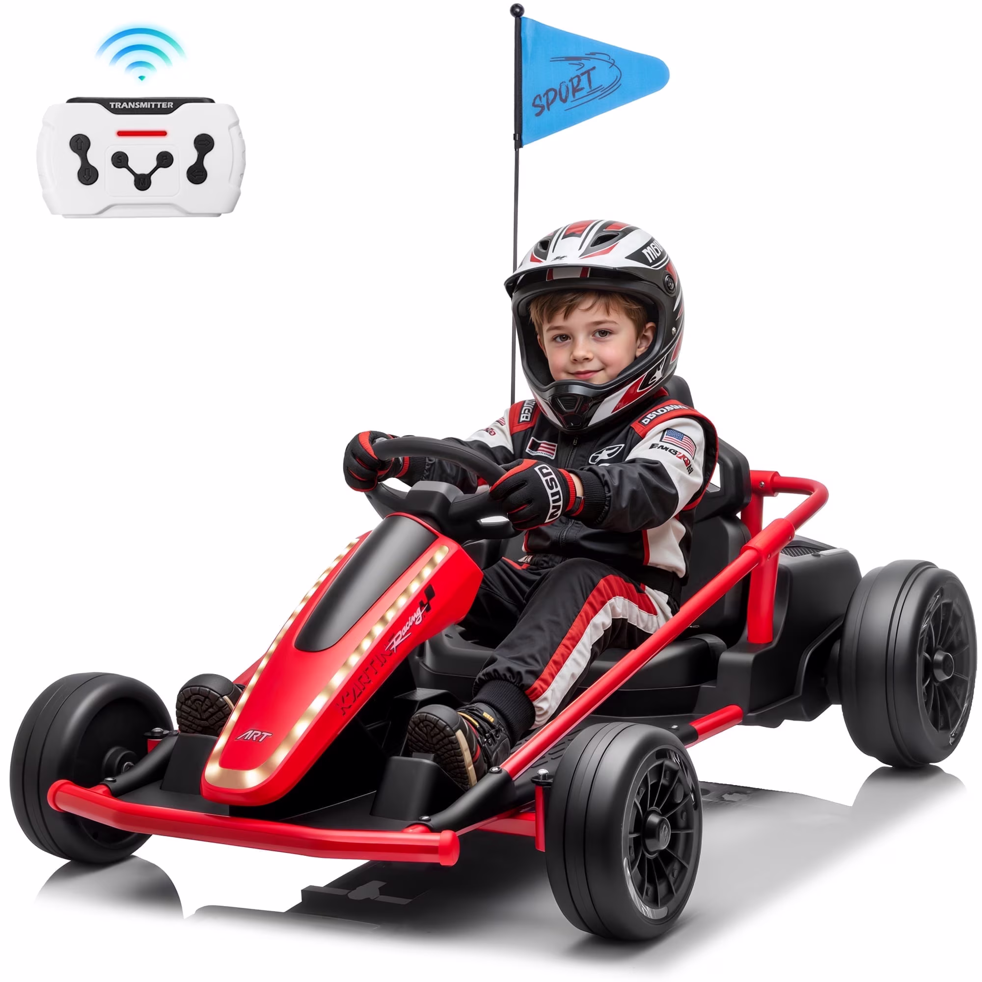 Joyracer 24V 14Ah Kids Electric Go Kart, Up to 10 MPH, 3 Speed Modes with Remote Control, Metal Frame Ride on Toy with Bluetooth Music & LED Lights, Drift Kart for Kids Ages 6–12, Red
