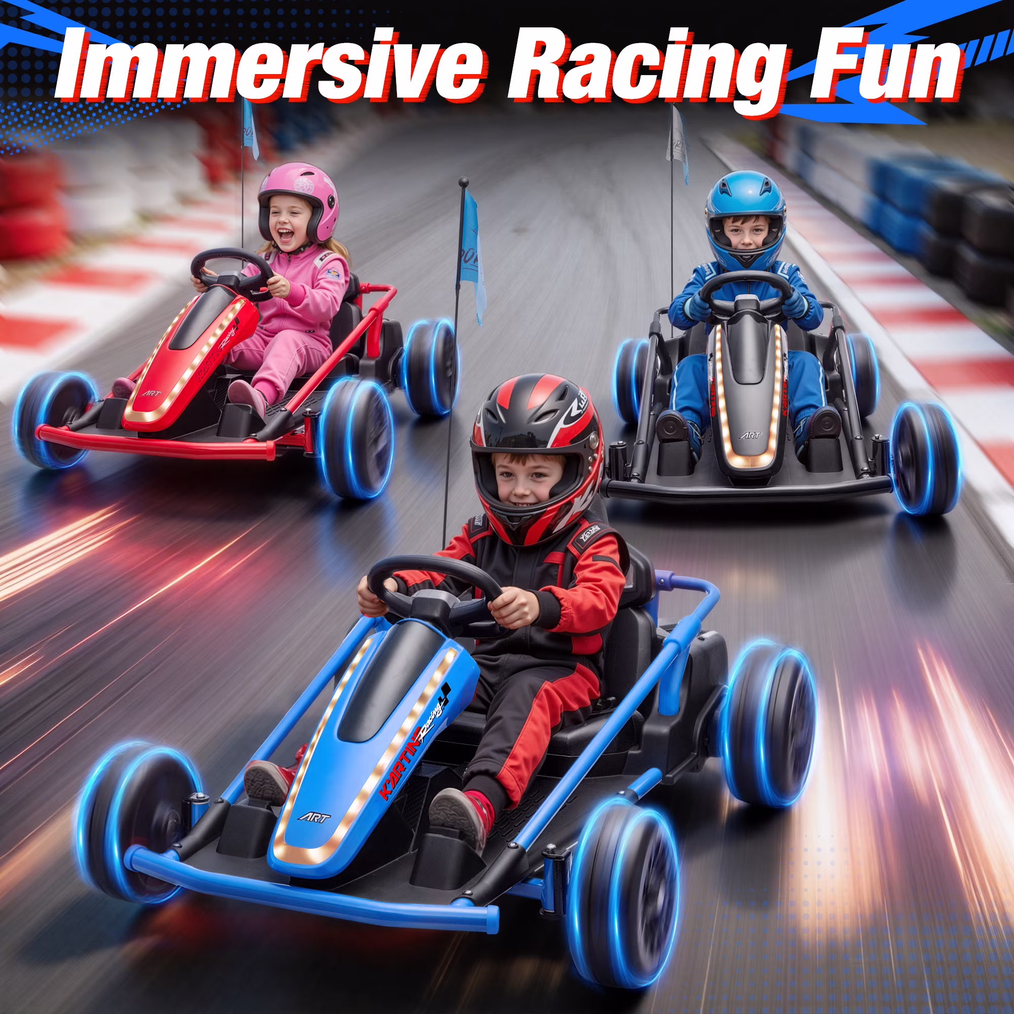 Joyracer 24V 14Ah Kids Electric Go Kart, Up to 10 MPH, 3 Speed Modes with Remote Control, Metal Frame Ride on Toy with Bluetooth Music & LED Lights, Drift Kart for Kids Ages 6–12, Red - Image 5