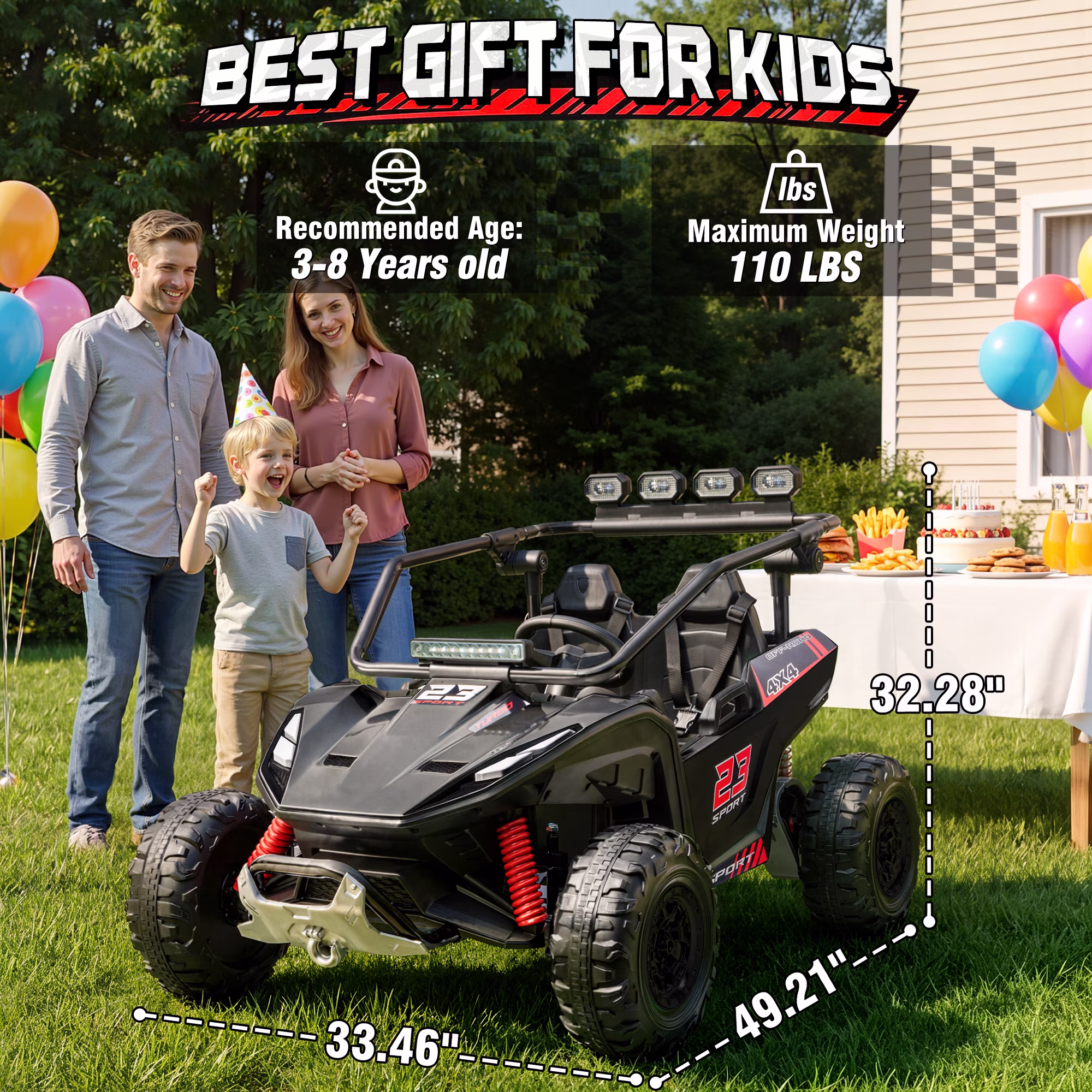 Joyracer 24V 2 Seater Ride on Toys UTV for Kids, 4WD 800W Electric Car with Parent Remote Control, LED Lights, Bluetooth Music, Safety Seat Belts, Roll Cage, Black - Image 5