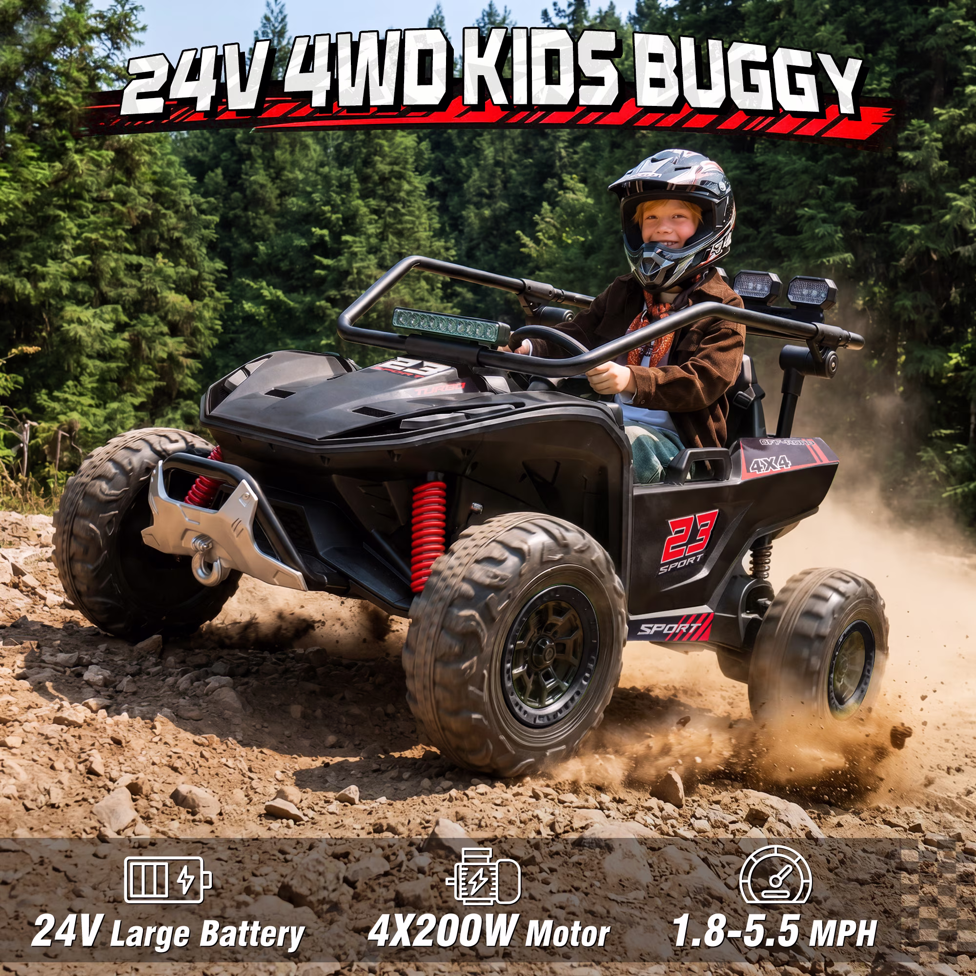 Joyracer 24V 2 Seater Ride on Toys UTV for Kids, 4WD 800W Electric Car with Parent Remote Control, LED Lights, Bluetooth Music, Safety Seat Belts, Roll Cage, Black - Image 2