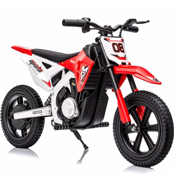 Joyracer 24V Electric Dirt Bike for Kids, 250W Ride on Motorcycle with 15" Off-Road Tires, Twist Grip Throttle, Rear Disc Brakes, Up to 12 MPH, 3-Speed Modes, Red