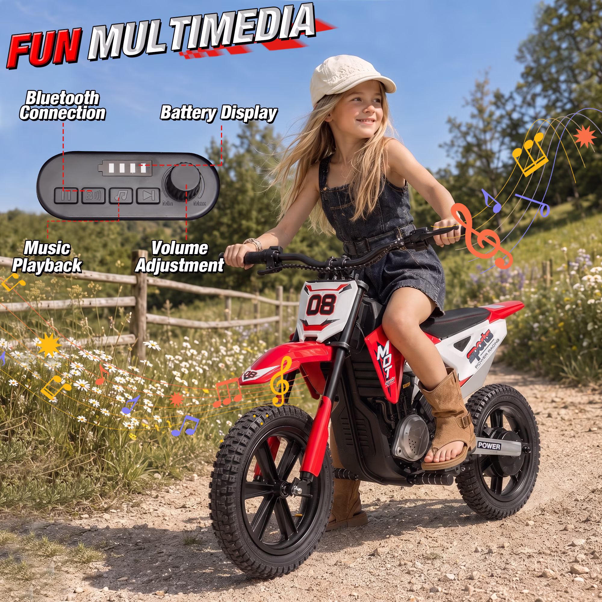 Joyracer 24V Electric Dirt Bike for Kids, 250W Ride on Motorcycle with 15" Off-Road Tires, Twist Grip Throttle, Rear Disc Brakes, Up to 12 MPH, 3-Speed Modes, Red - Image 3