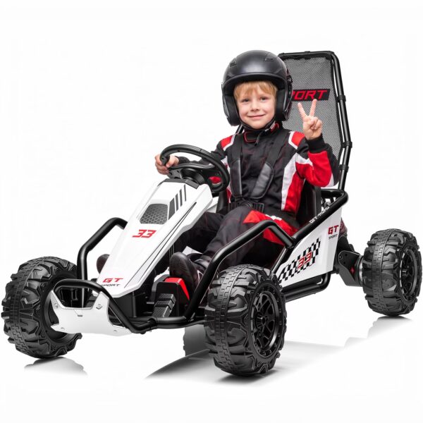 Joyracer 24V Electric Go Kart for Kids Ages 6+, 400W Motors Ride On Car with Drift Mode, Rear Suspension, Bluetooth Music, Up to 8.5MPH, Black