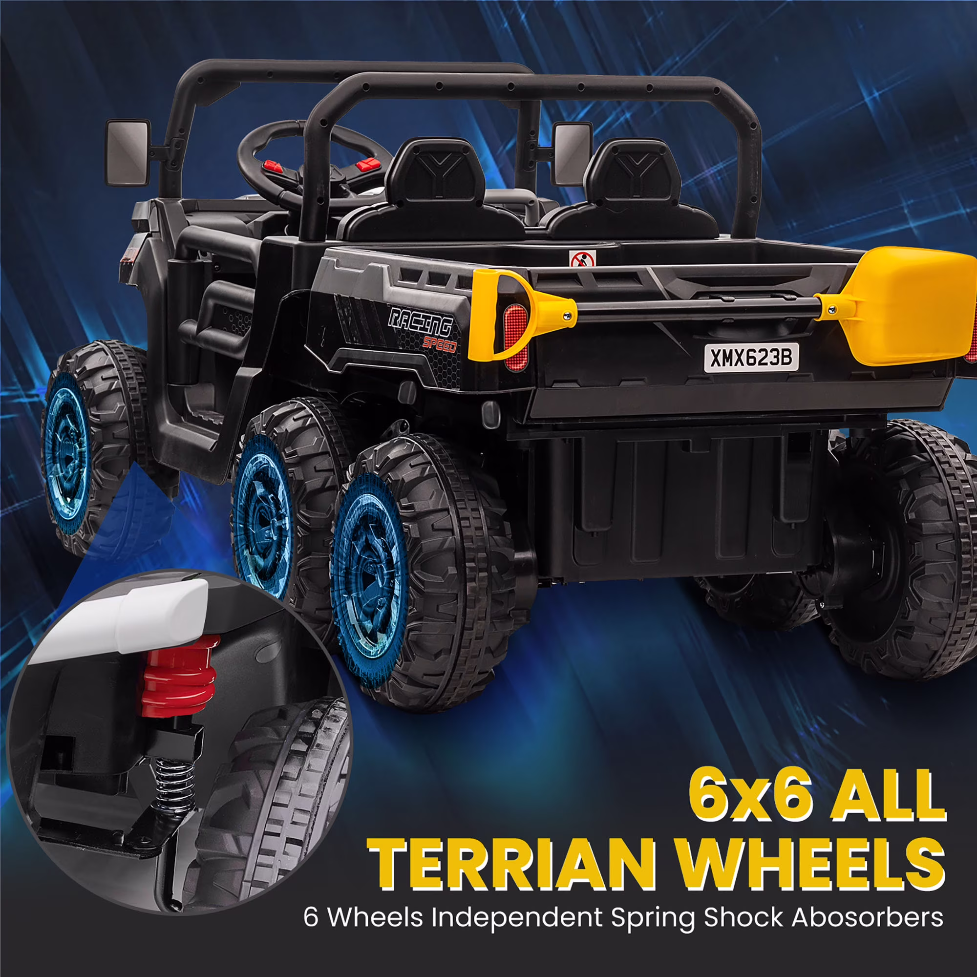 Joyracer 24V Ride on Toys, 2 Seater 6-Wheel UTV Car, 4WD Ride on Dump Truck for Big Kids with Trailer Remote Control, Black - Image 4