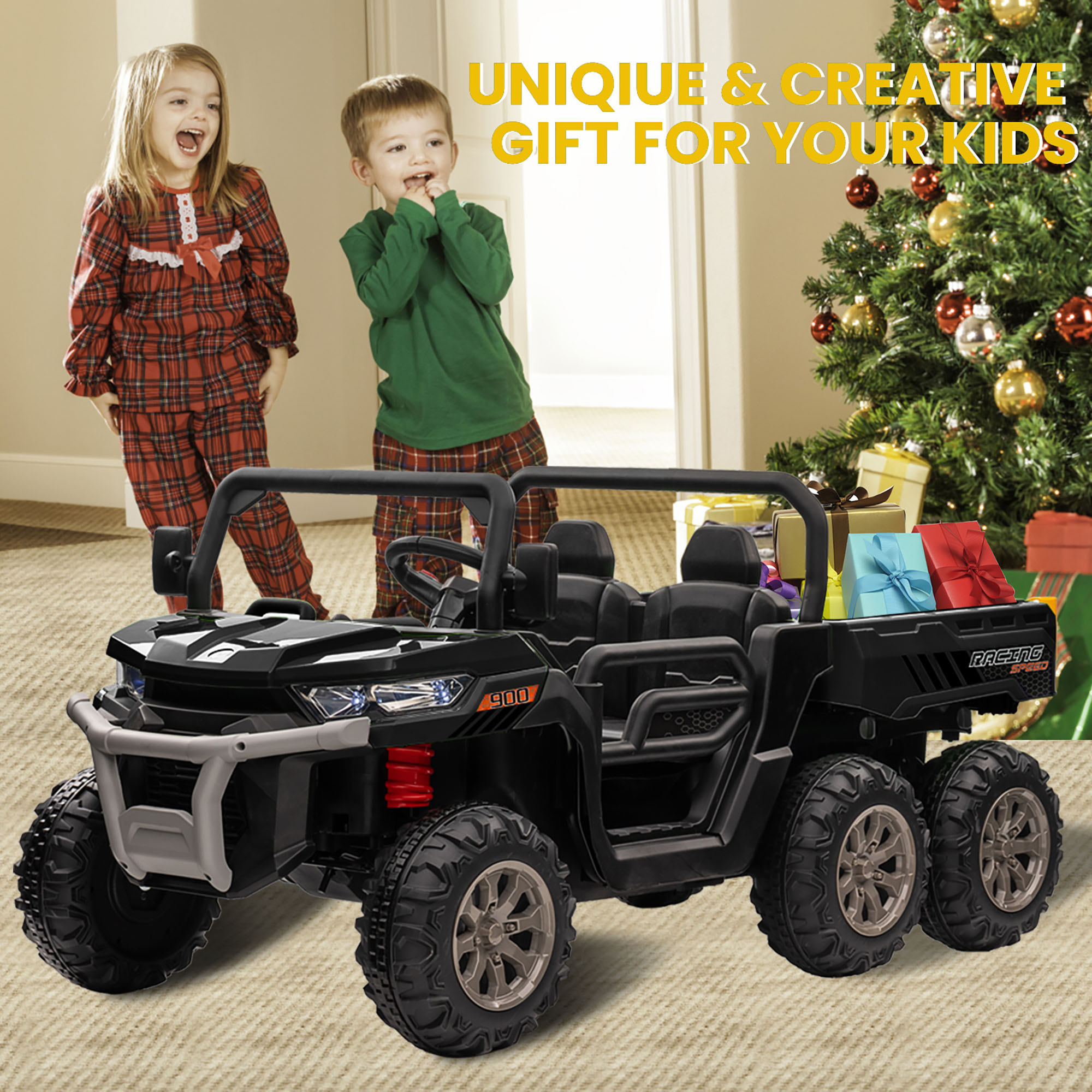 Joyracer 24V Ride on Toys, 2 Seater 6-Wheel UTV Car, 4WD Ride on Dump Truck for Big Kids with Trailer Remote Control, Black - Image 3