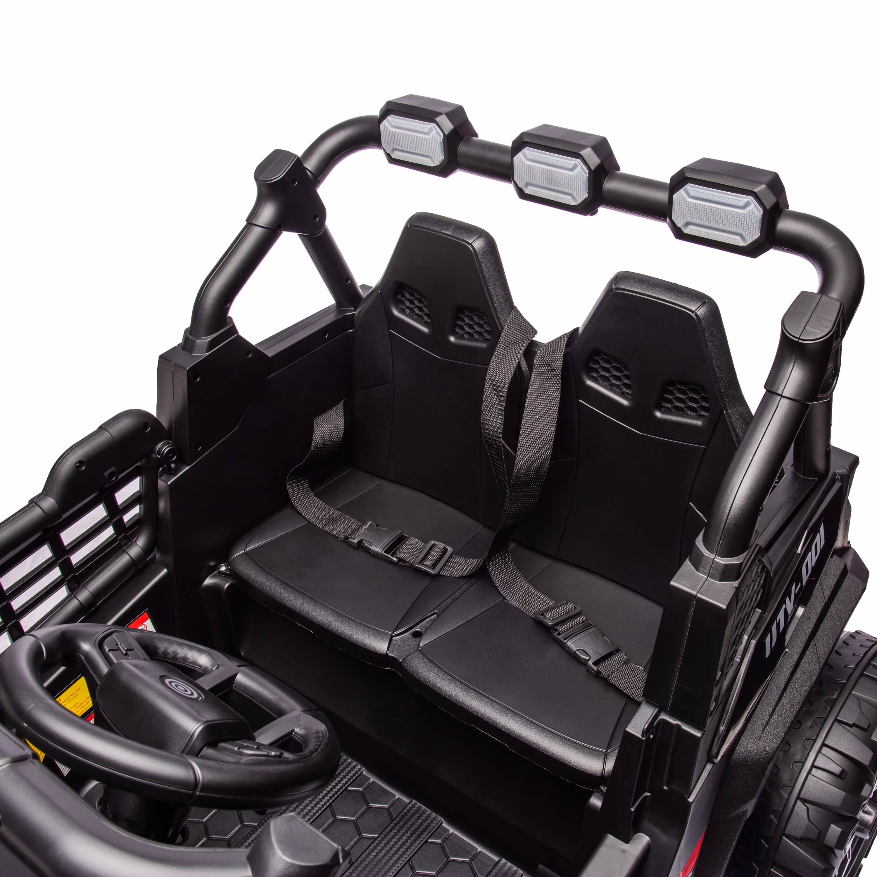 Joyracer 4WD 24 V Ride on Toys UTV with 2 XL Seaters, 4*200W Motor Kid Electric Power Car Wheels with Remote Control, LED Lights, Spring Suspension, 3 Speeds, Bluetooth Music, Black - Image 3