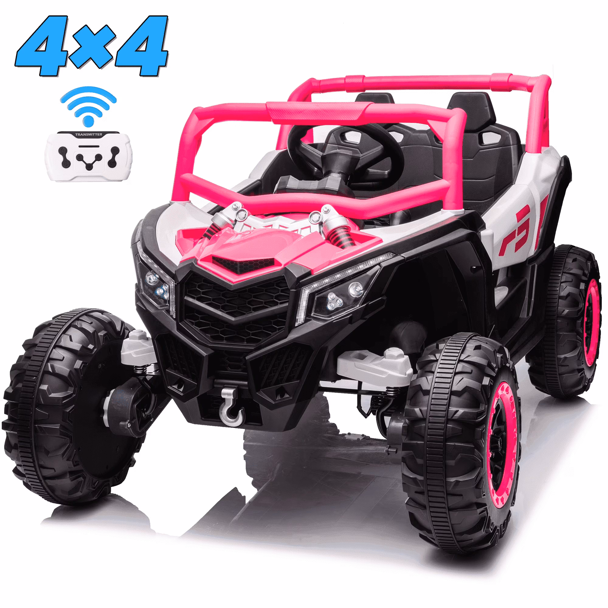 Joyracer 4WD 24 Volt Ride on Toys, 2 Seater Power Car wheels with Remote Control, Bluetooth, Spring Suspension, LED Light, Pink