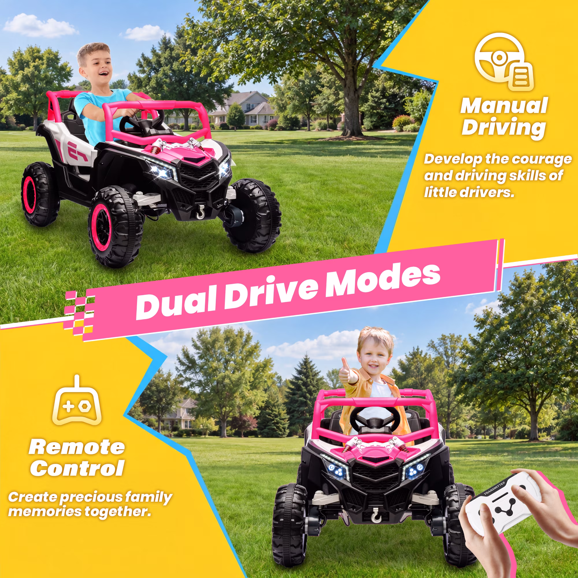Joyracer 4WD 24 Volt Ride on Toys, 2 Seater Power Car wheels with Remote Control, Bluetooth, Spring Suspension, LED Light, Pink - Image 4