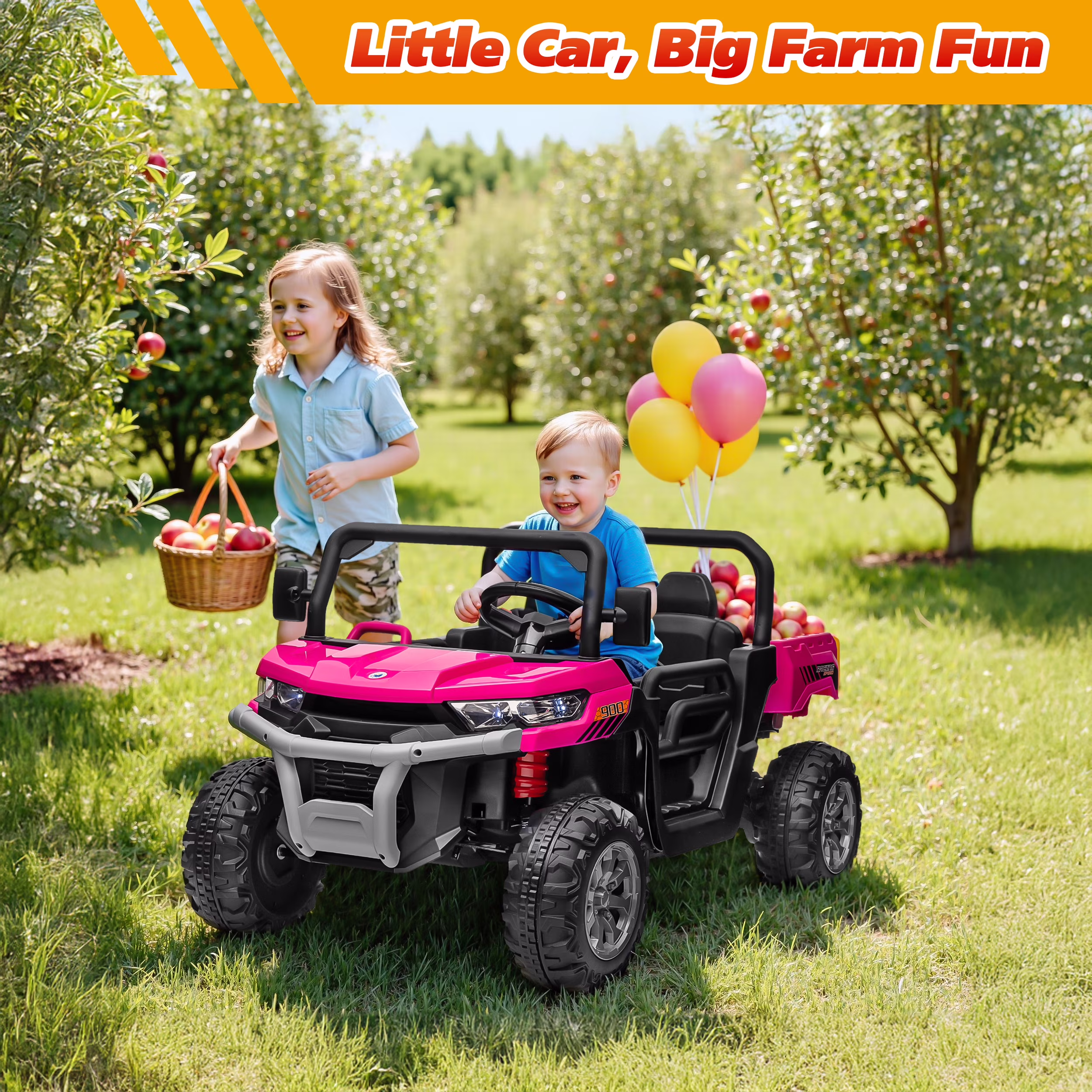 Joyracer 4WD 24 Volt Ride on Toys, 800W Ride on Truck for Kids, 2 Seater Power Car Wheels w/ Dump Bed & Shovel, Ride on UTV w/Remote Control, Bluetooth, LED Lights, Pink - Image 4