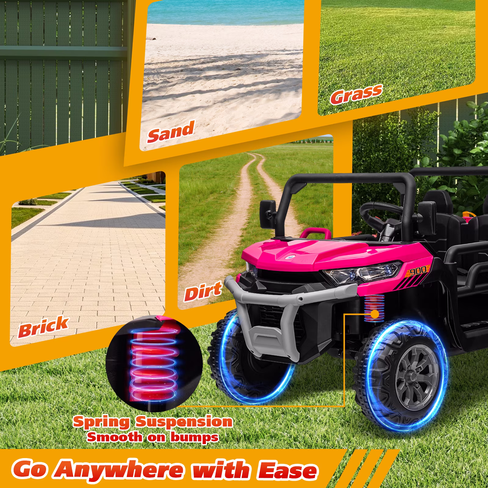 Joyracer 4WD 24 Volt Ride on Toys, 800W Ride on Truck for Kids, 2 Seater Power Car Wheels w/ Dump Bed & Shovel, Ride on UTV w/Remote Control, Bluetooth, LED Lights, Pink - Image 3