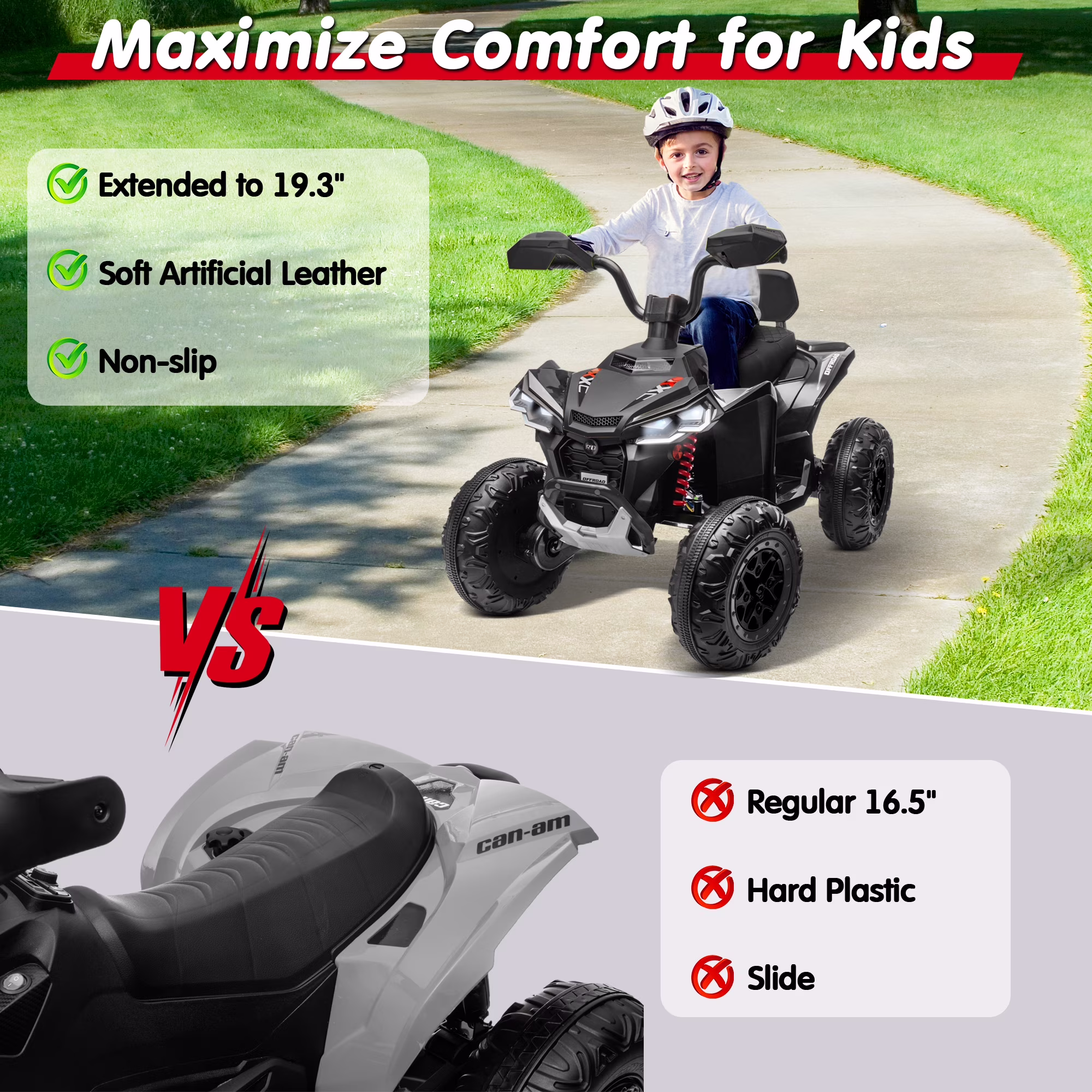 Joyracer 4WD 24V 2 Seaters Kids Ride on Toy, 4×200W Motors, 7AH Battery Powered Electric 4-Wheeler ATV w/ Kneepads, Music, Black - Image 2