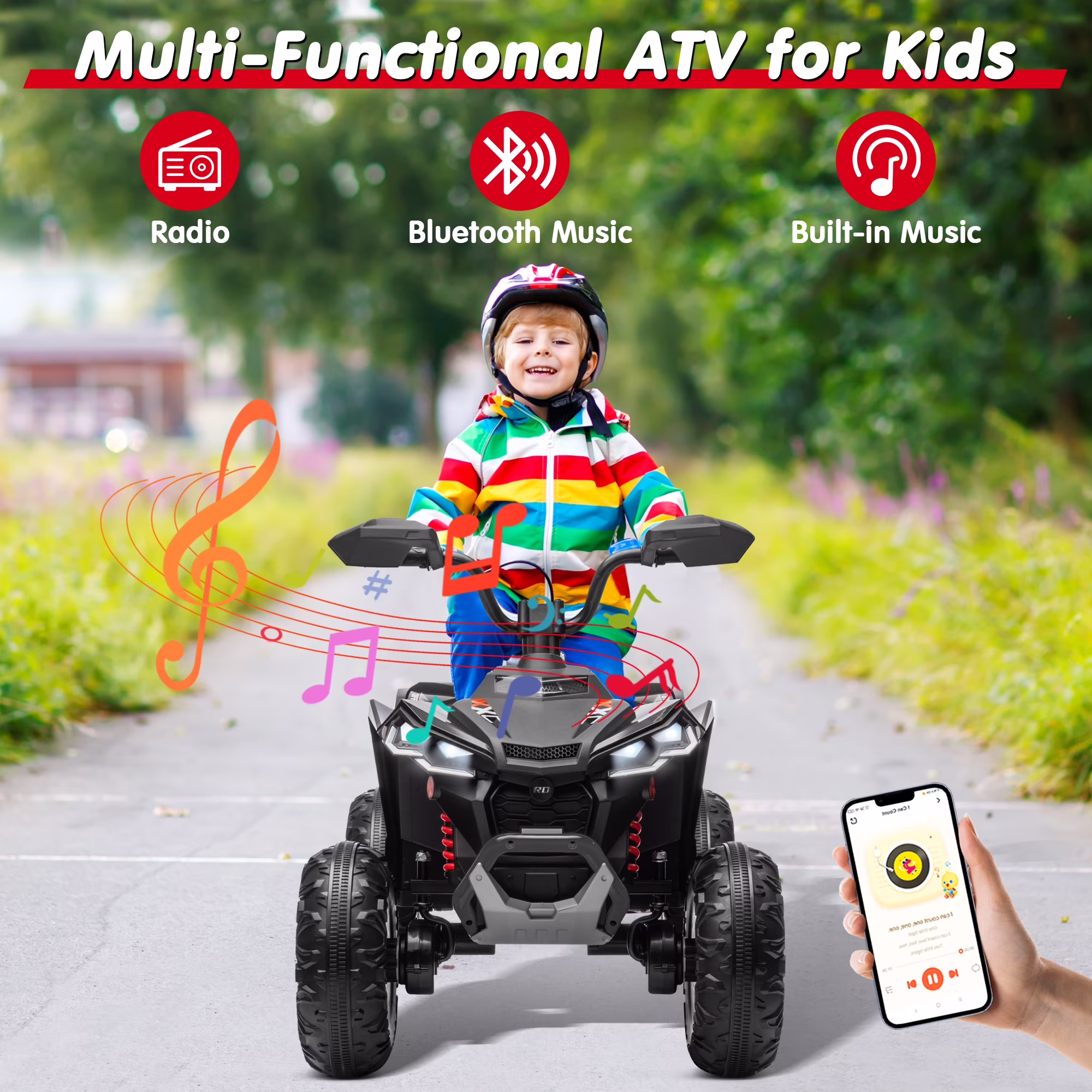 Joyracer 4WD 24V 2 Seaters Kids Ride on Toy, 4×200W Motors, 7AH Battery Powered Electric 4-Wheeler ATV w/ Kneepads, Music, Black - Image 3
