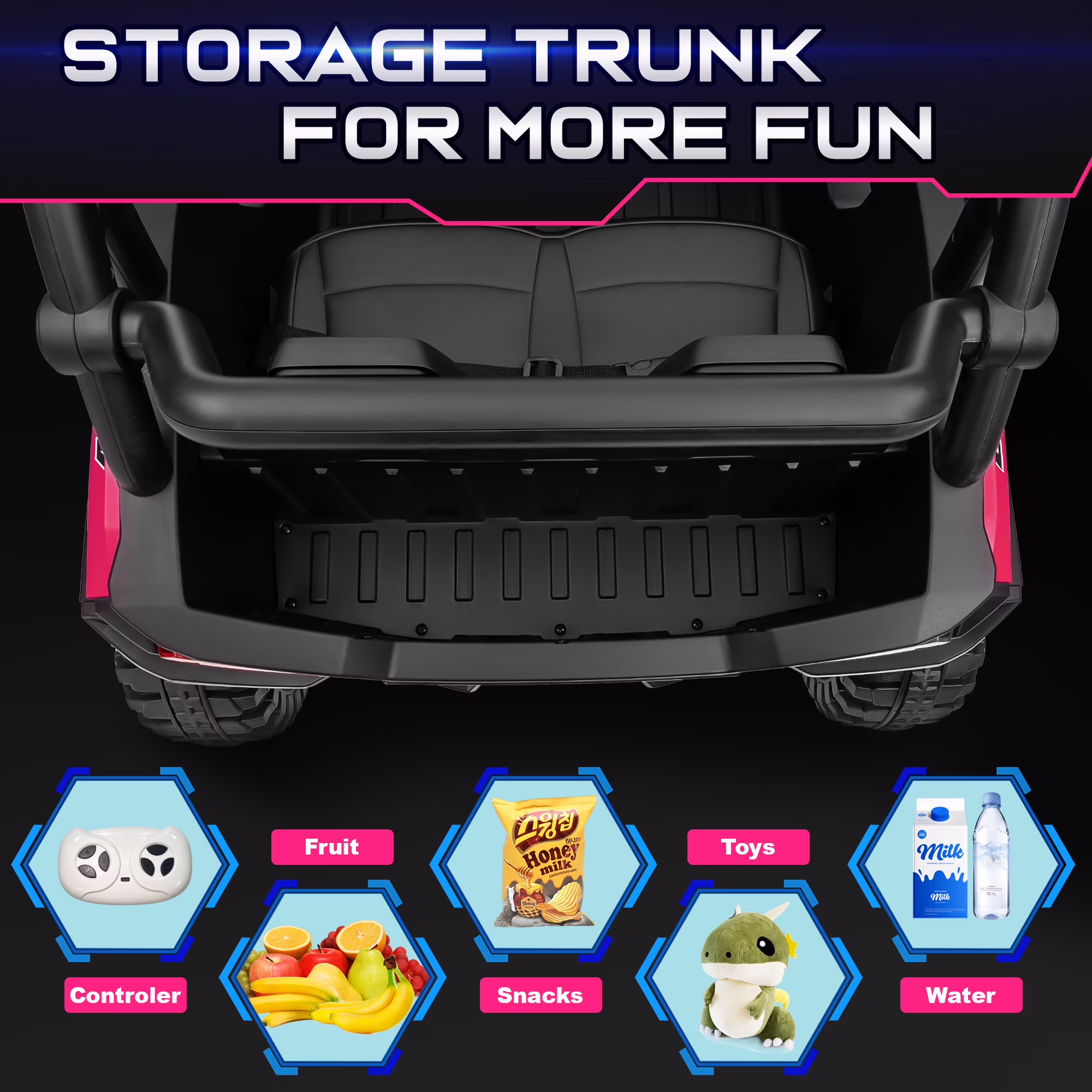 Joyracer 4WD 24V Ride on Toys for Kids with Remote Control, 2 Seater Electric Vehicle with Bluetooth Music, Storage, Pink - Image 2