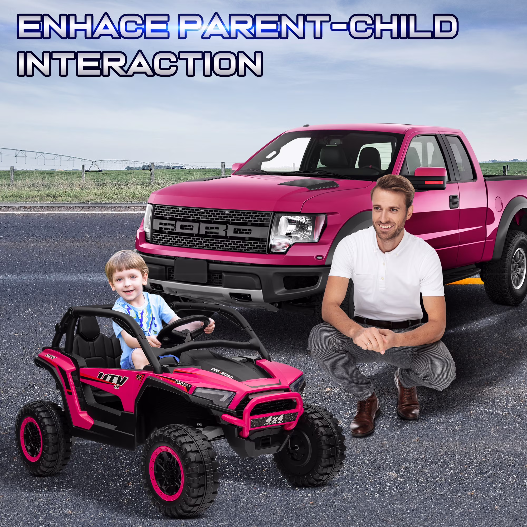 Joyracer 4WD 24V Ride on Toys for Kids with Remote Control, 2 Seater Electric Vehicle with Bluetooth Music, Storage, Pink - Image 3