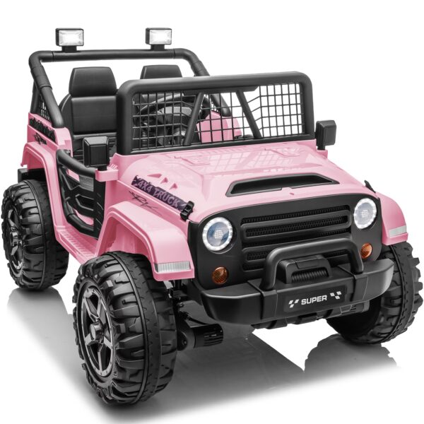 Joyracer 800W 24 Volt Ride on Toys for Big Kids, 4WD/2WD Switchable, 2 Seater Ride on Truck Car w/ Remote Control, Power Car Wheels, 3 Speeds, Spring Suspension, Bluetooth Music, Pink