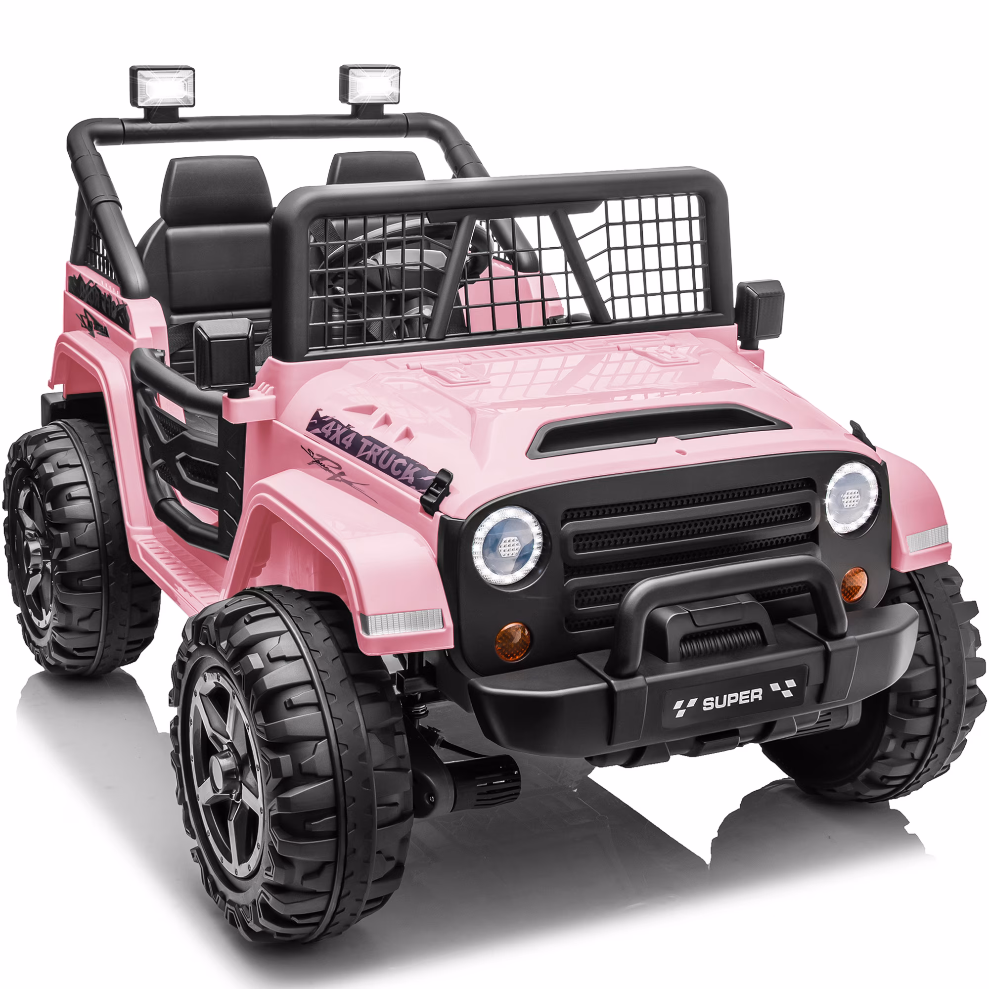 Joyracer 800W 24 Volt Ride on Toys for Big Kids, 4WD/2WD Switchable, 2 Seater Ride on Truck Car w/ Remote Control, Power Car Wheels, 3 Speeds, Spring Suspension, Bluetooth Music, Pink