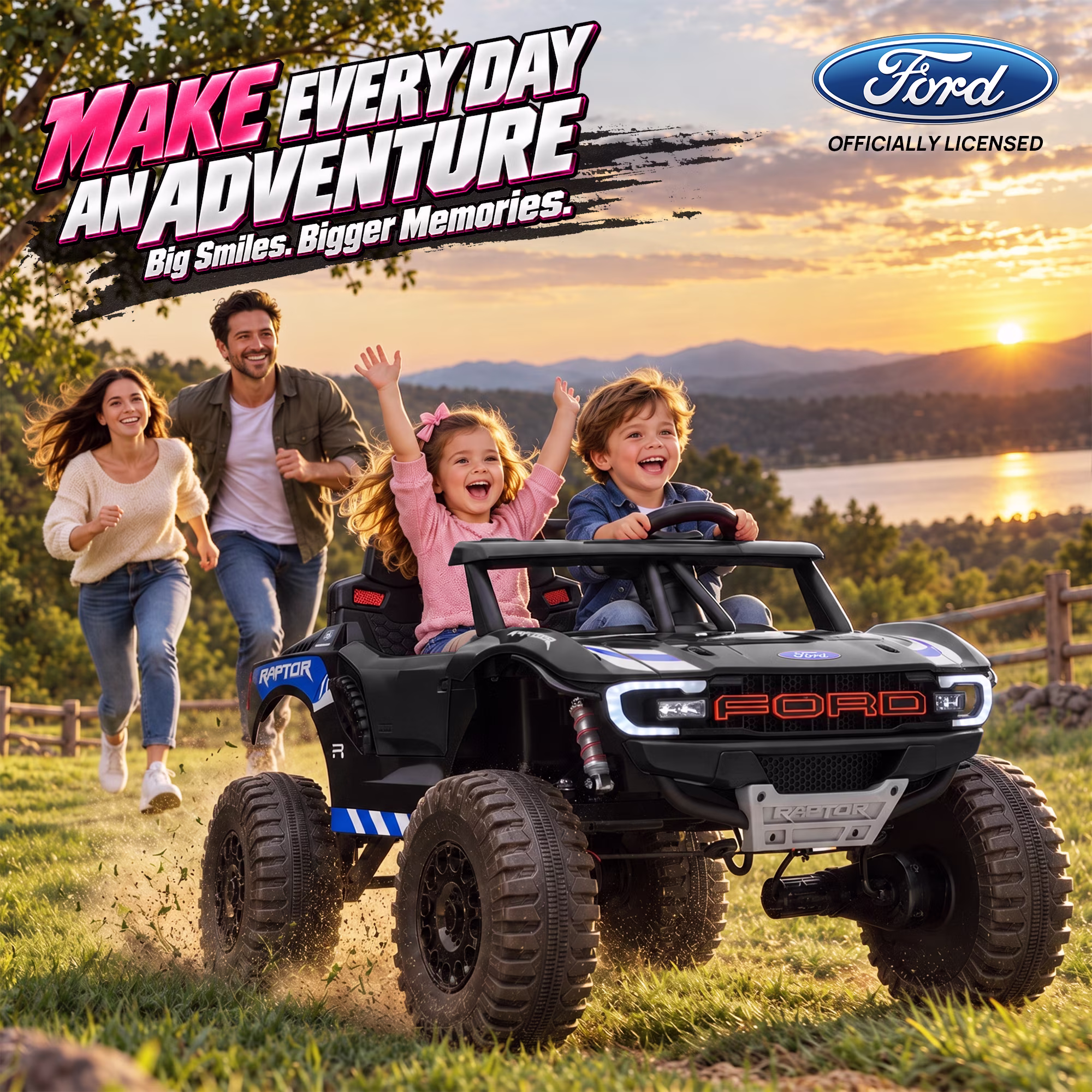 Joyracer Licensed Ford Raptor 24V 800W 4WD Kids Ride on Toys, 2 Seater Ride On Car with Remote Control, Bluetooth Music, 3 Speeds, Ages 3-8, Black - Image 4