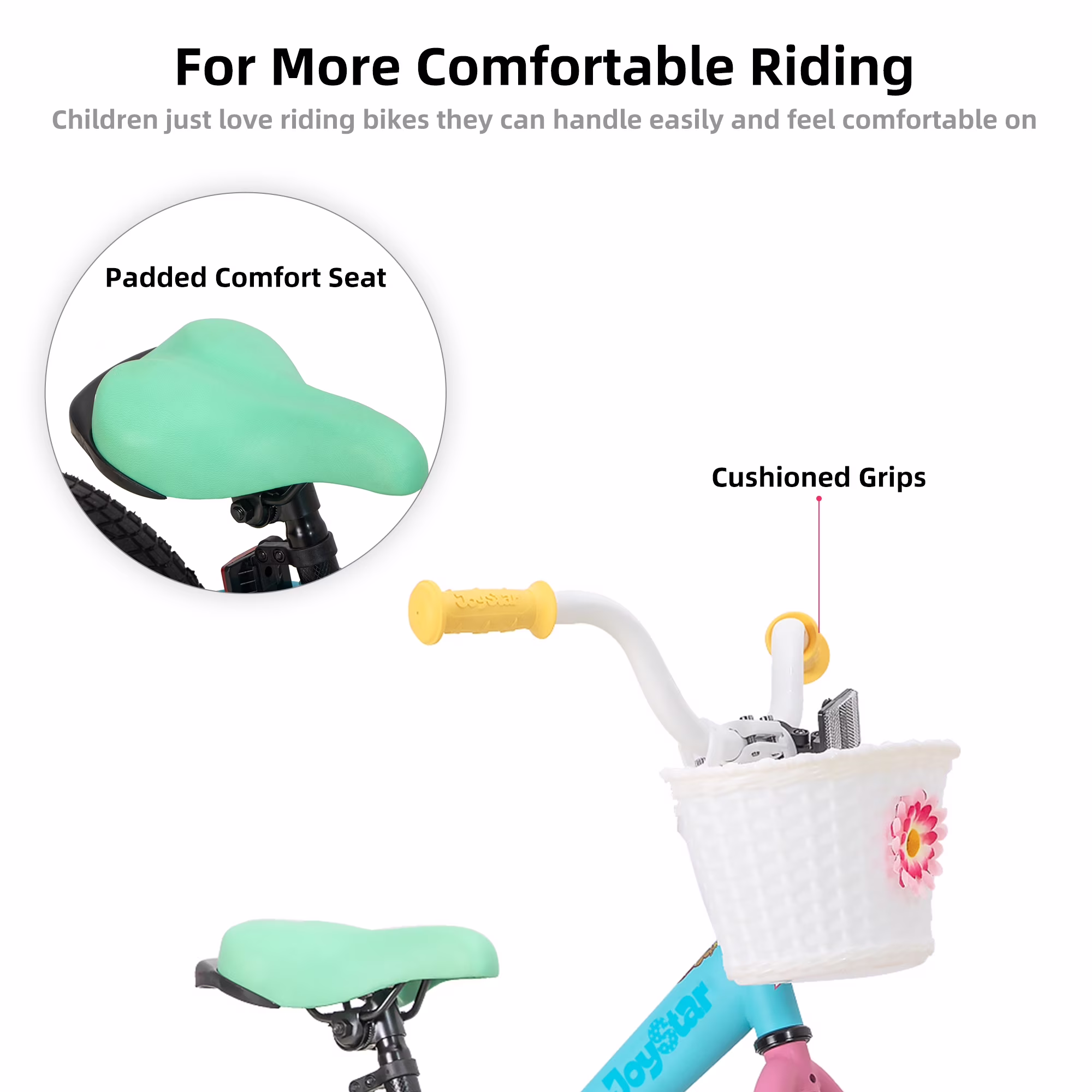 JOYSTAR 12" 14" 16" Kids Bike for 2-7 Years Girls 33-53 Inch Tall, Rainbow Toddler Bicycle with Basket, Training Wheels & Coaster Brake, 85% Assembled, Macarons - Image 5