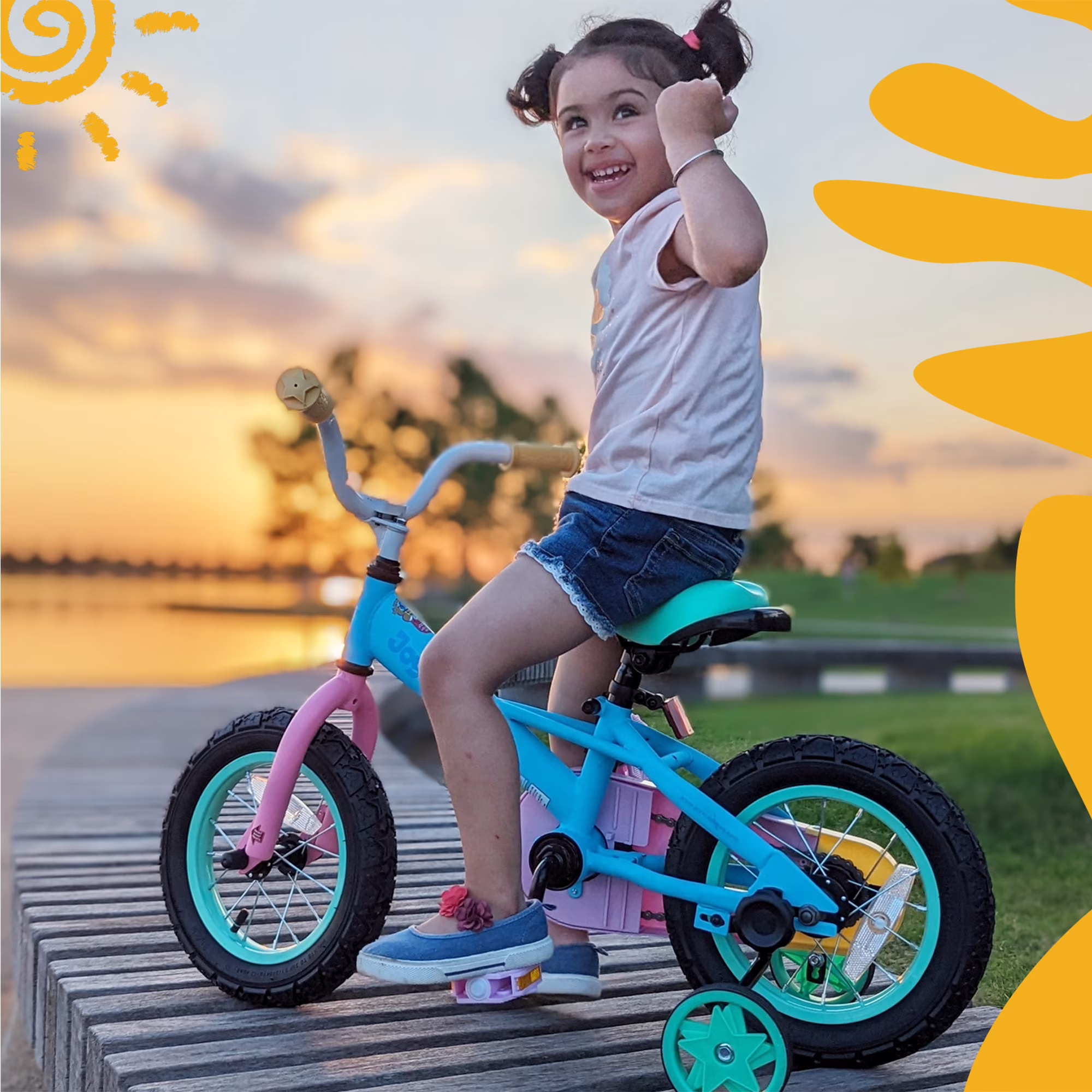 JOYSTAR 12" 14" 16" Kids Bike for 2-7 Years Girls 33-53 Inch Tall, Rainbow Toddler Bicycle with Basket, Training Wheels & Coaster Brake, 85% Assembled, Macarons - Image 4