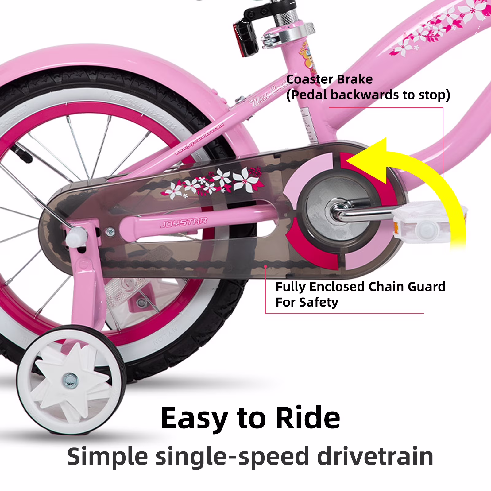 JOYSTAR 12" 14" 16" Kids Cruiser Bike for Ages 2-7 Years Old Girls & Boys, Kids Bike with Training Wheels, Cruiser Bicycles for Children, Pink - Image 2