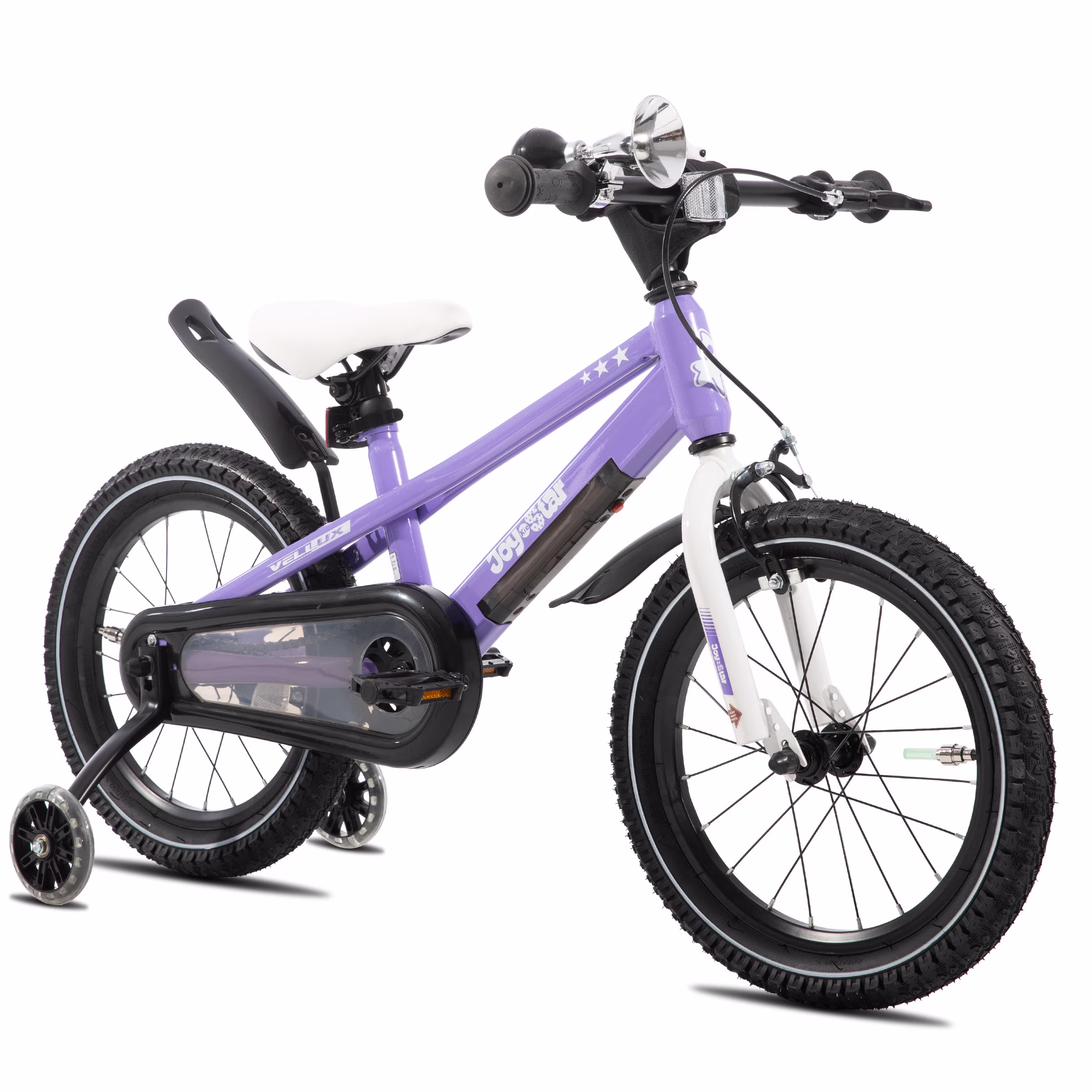 JOYSTAR 12 16 20 Inch Kids Bike with Training Wheels, Cute Plush Toy & Bell Horn – Safe, Adjustable & Fun for Ages 2-12, Purple