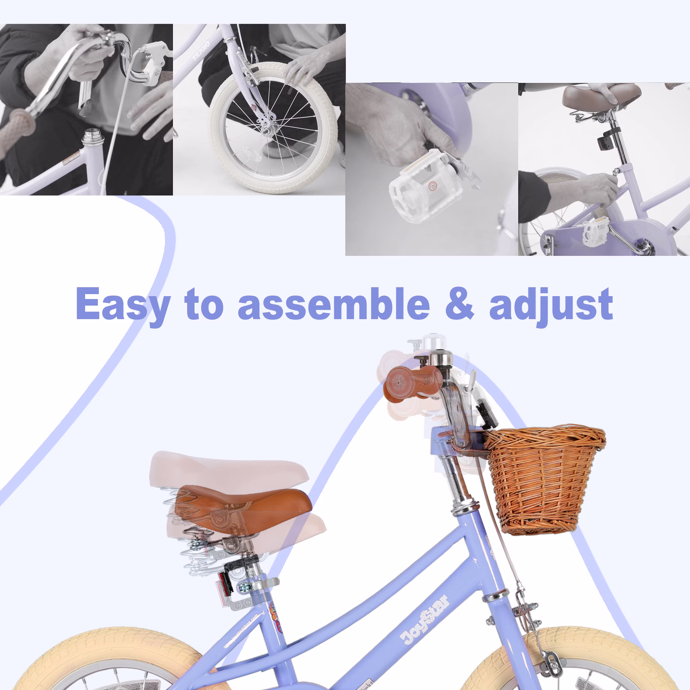 JOYSTAR 14 Inch Girls Bike with Training Wheels & Basket for Ages 3-5, Purple - Image 3