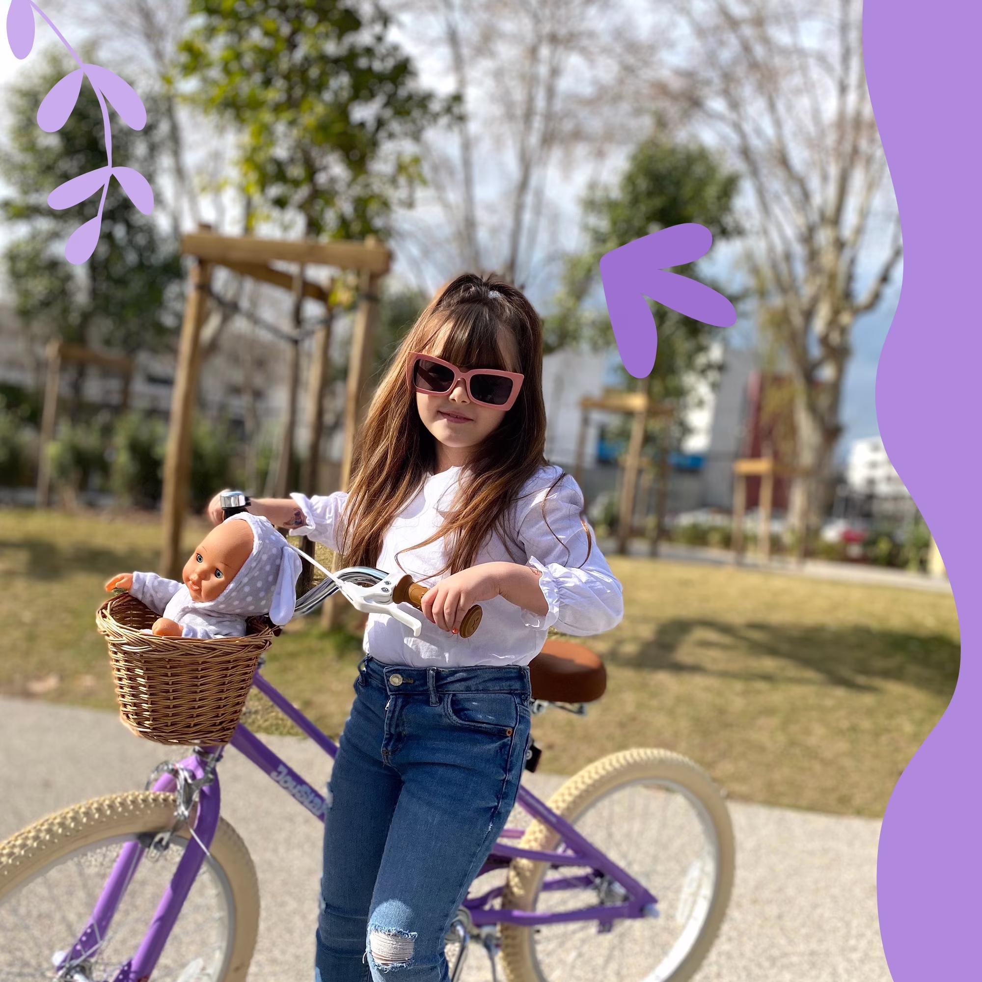 JOYSTAR 14 Inch Girls Bike with Training Wheels & Basket for Ages 3-5, Purple - Image 5