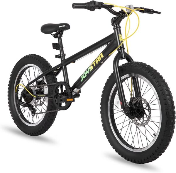 JOYSTAR 20 Inch Mountain Bike for Kids Ages 7-12 Year Old, 3-Inch Wide Knobby Tires, 7 Speed Shimano Drivetrain, Disc Brakes, Fat Tire Kids Bicycles for Boys Girls, Black