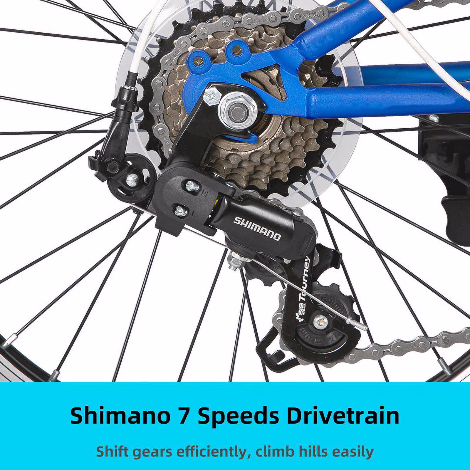 JOYSTAR 20 Inch Mountain Bike for Kids Ages 7-12 Year Old, 3-Inch Wide Knobby Tires, 7 Speed Shimano Drivetrain, Disc Brakes, Fat Tire Kids Bicycles for Boys Girls, Blue - Image 5