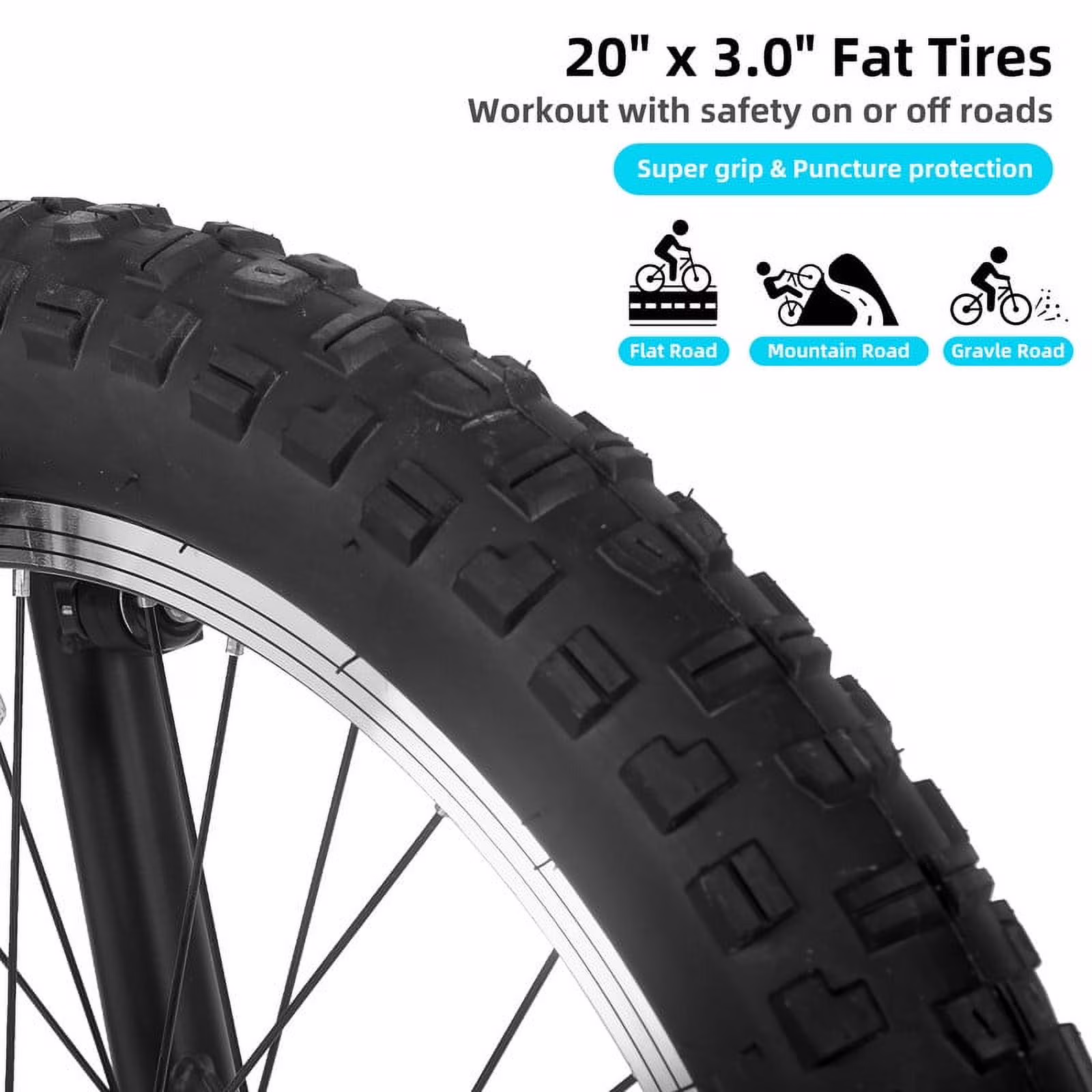 JOYSTAR 20 Inch Mountain Bike for Kids Ages 7-12 Year Old, 3-Inch Wide Knobby Tires, 7 Speed Shimano Drivetrain, Disc Brakes, Fat Tire Kids Bicycles for Boys Girls, Blue - Image 3