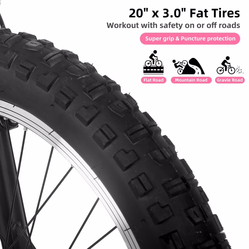JOYSTAR 20 Inch Mountain Bike for Kids Ages 7-12 Year Old, 3-Inch Wide Knobby Tires, 7 Speed Shimano Drivetrain, Disc Brakes, Fat Tire Kids Bicycles for Boys Girls, White - Image 5