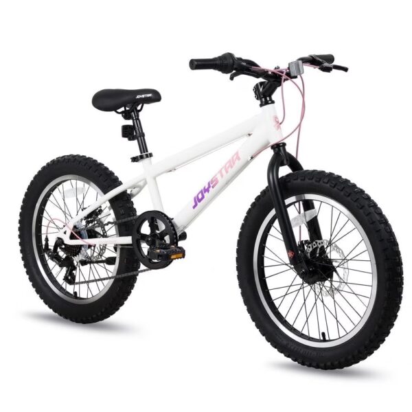 JOYSTAR 20 Inch Mountain Bike for Kids Ages 7-12 Year Old, 3-Inch Wide Knobby Tires, 7 Speed Shimano Drivetrain, Disc Brakes, Fat Tire Kids Bicycles for Boys Girls, White